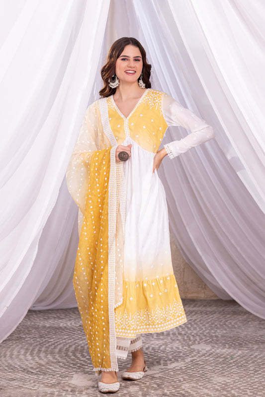 White-Yellow Ombre Tiered Suit Set