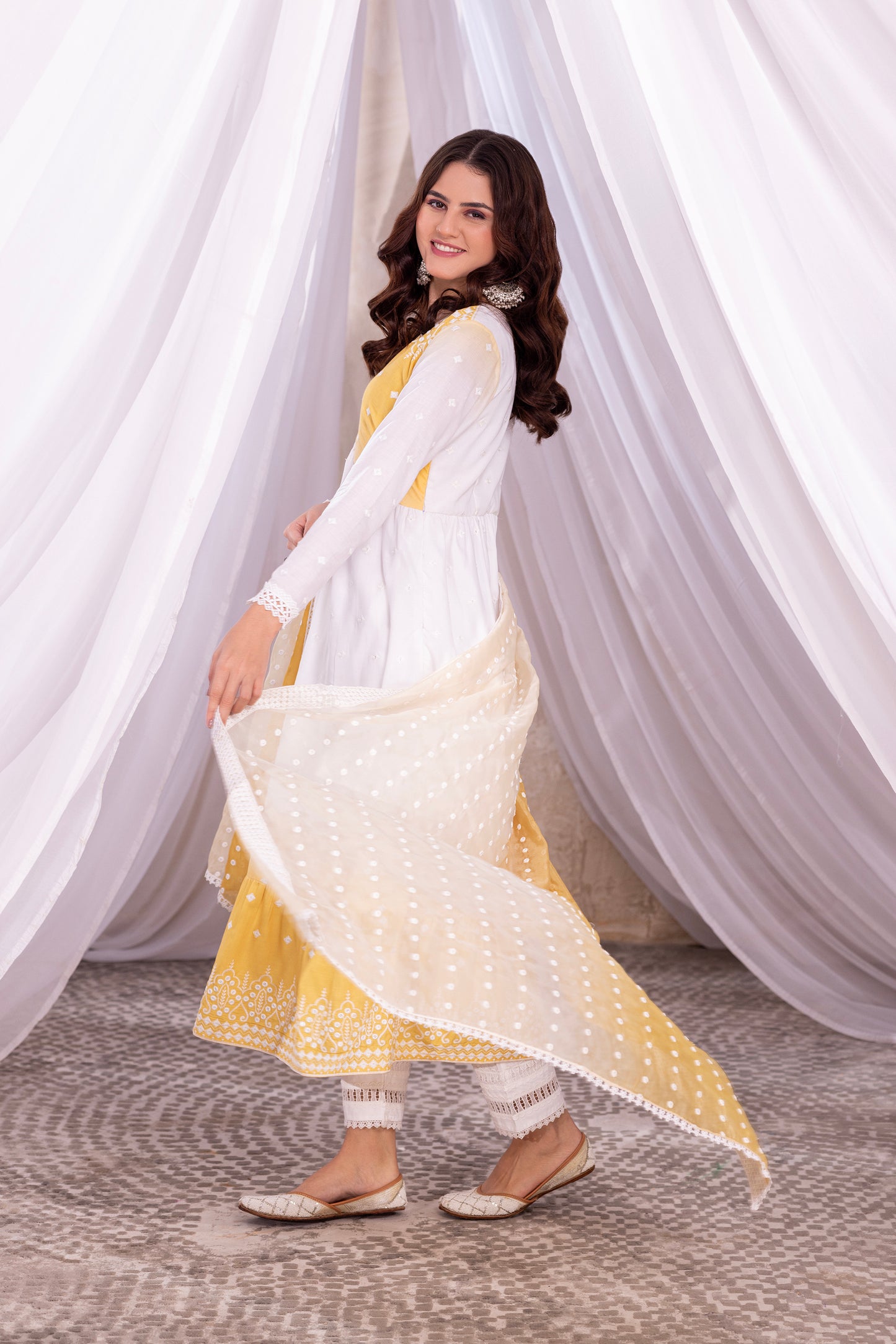 White-Yellow Ombre Tiered Suit Set
