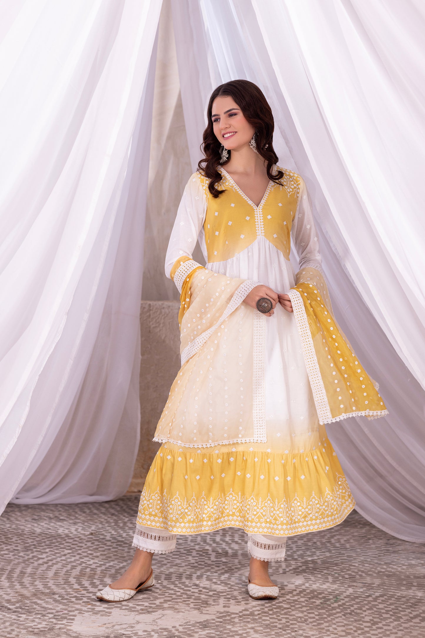 White-Yellow Ombre Tiered Suit Set