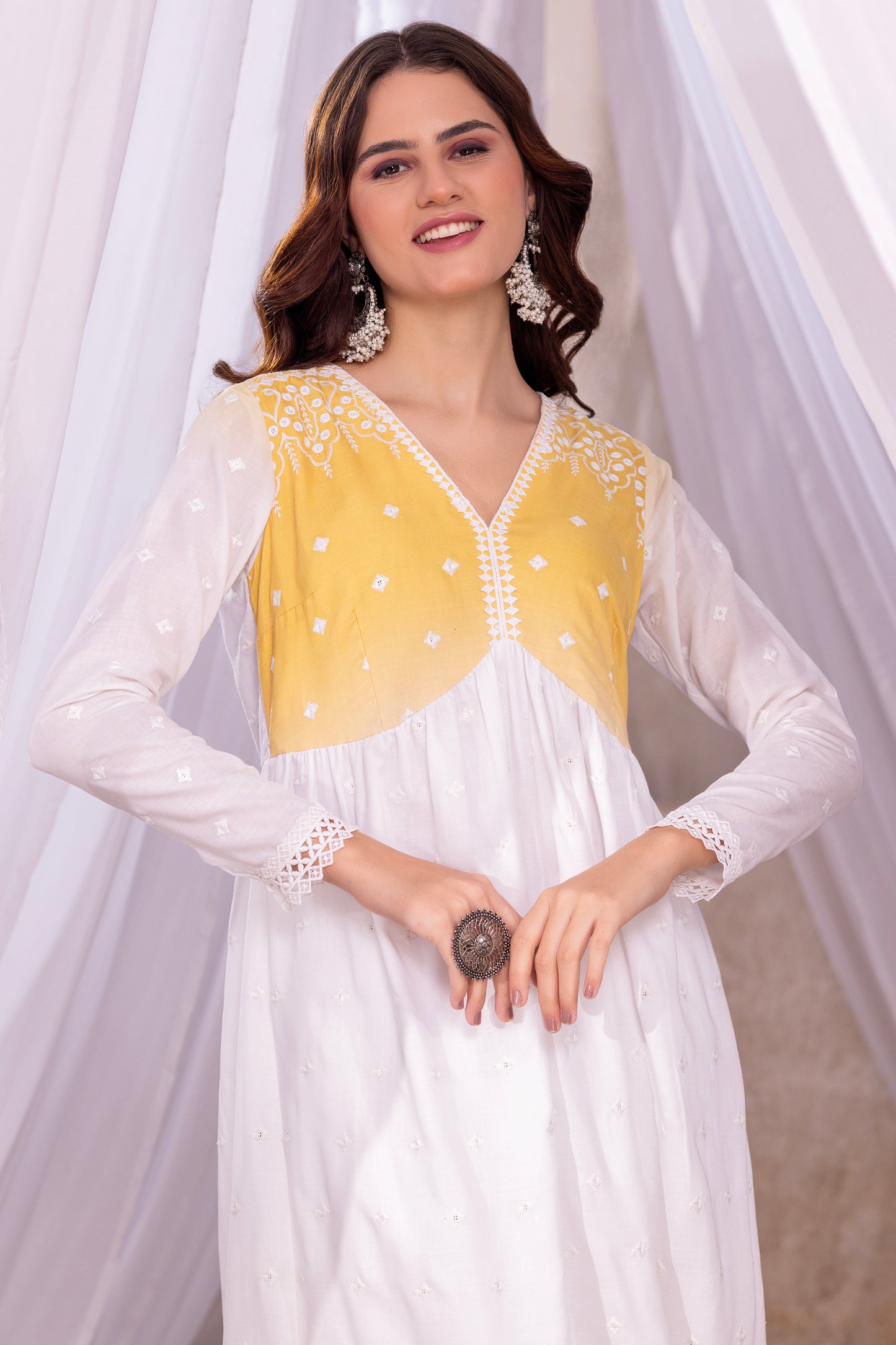 White-Yellow Ombre Tiered Suit Set