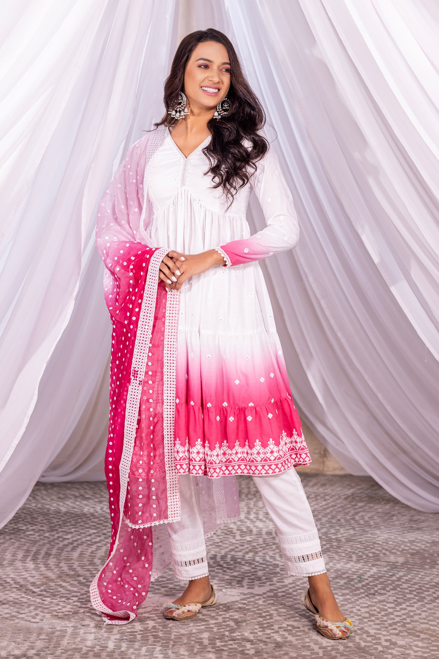 White-Hot Pink Ombre Tiered Suit Set