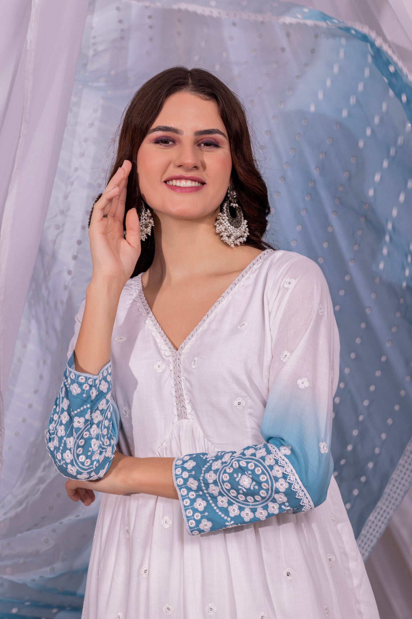 White-Teal Ombre Tiered Suit Set