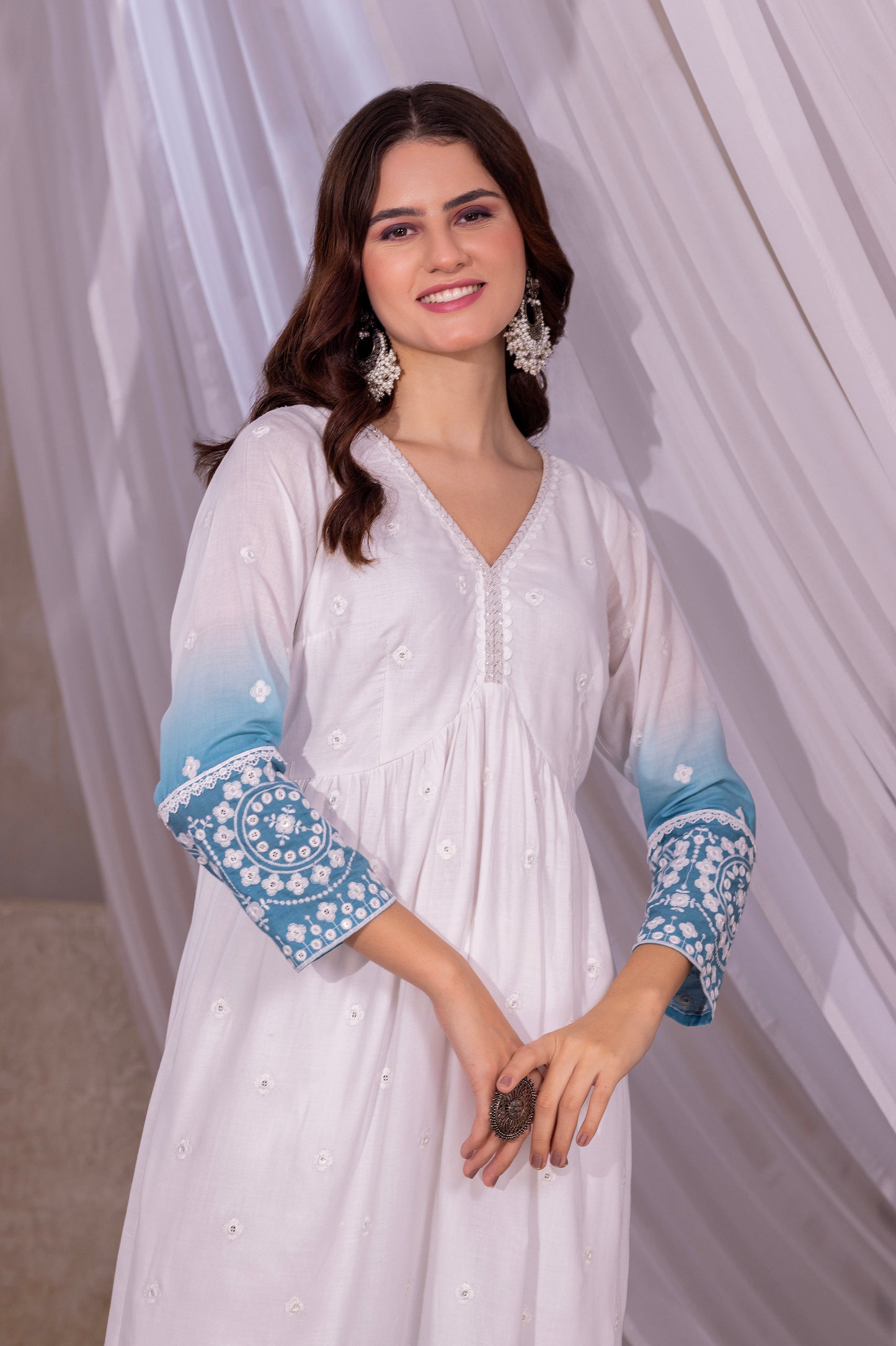 White-Teal Ombre Tiered Suit Set