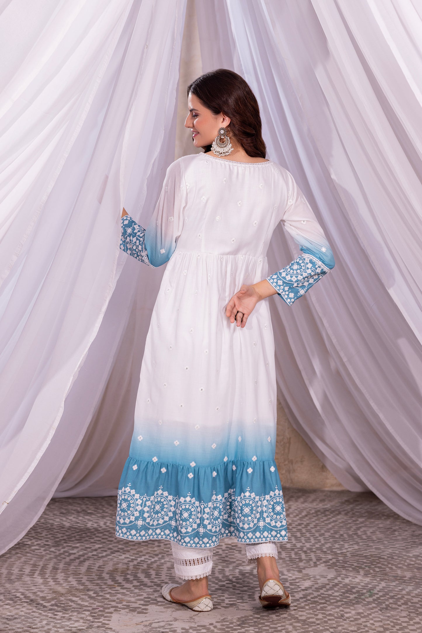 White-Teal Ombre Tiered Suit Set