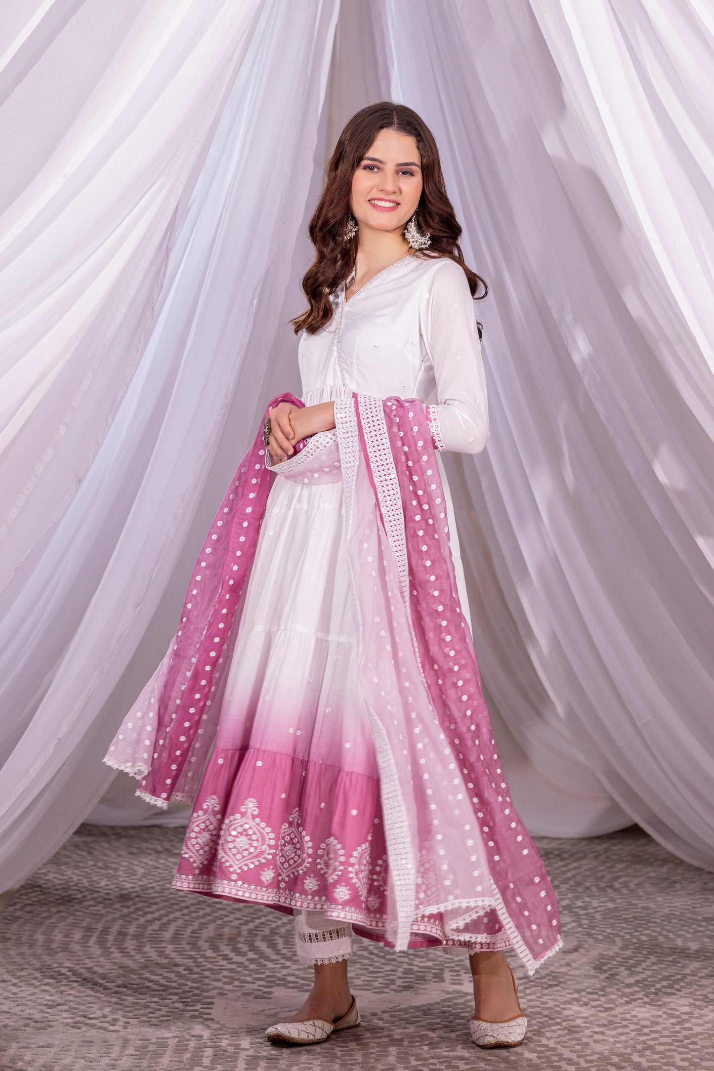 White-Mauve Ombre Tiered Suit Set
