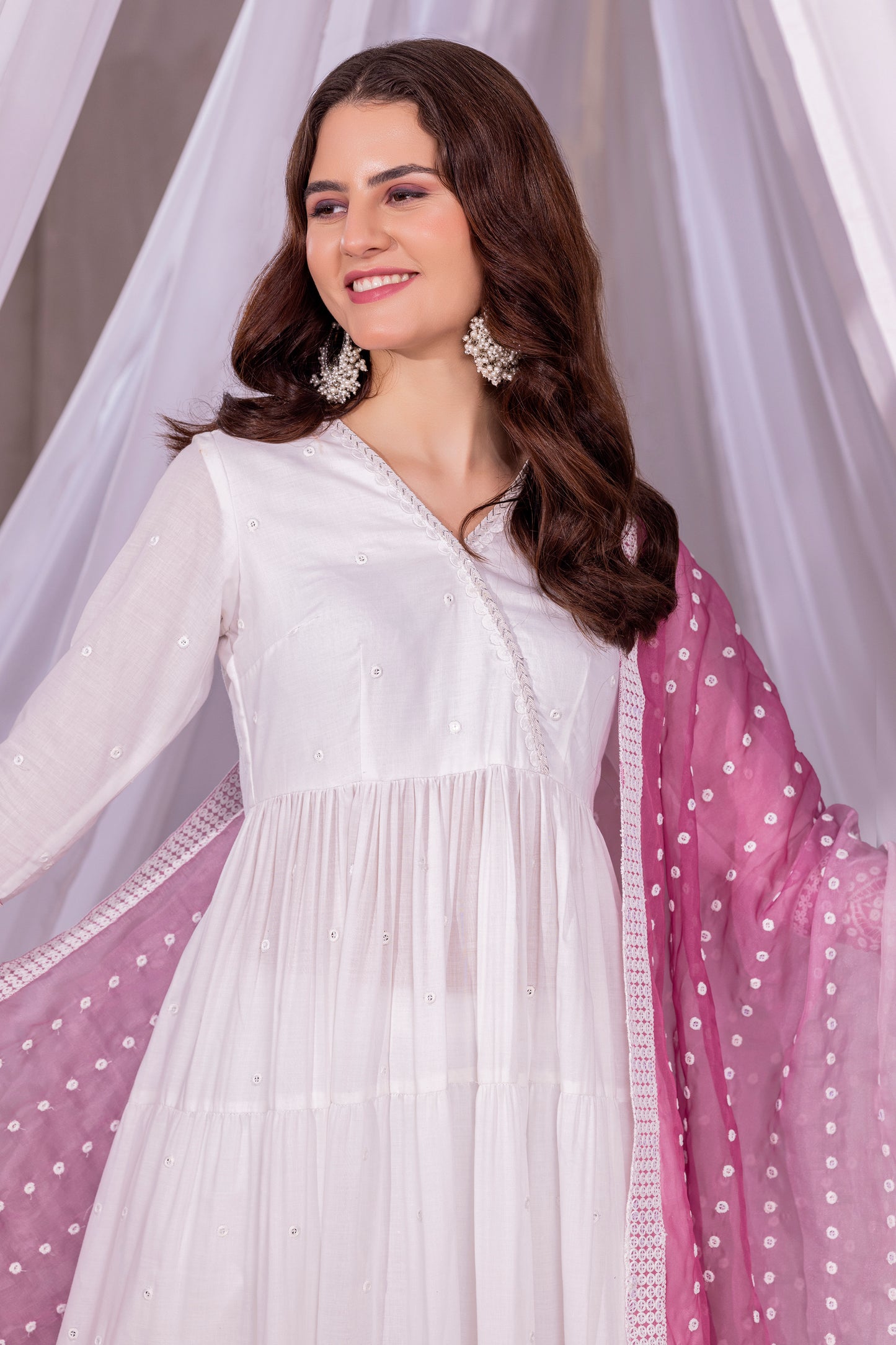 White-Mauve Ombre Tiered Suit Set