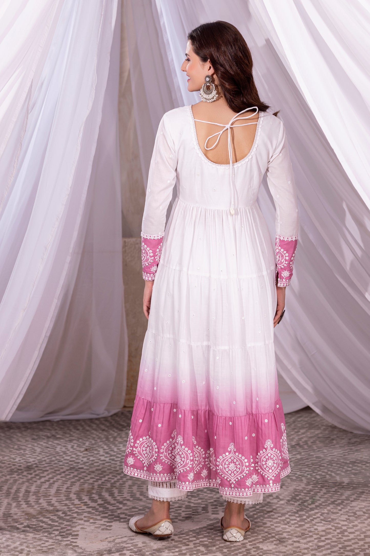 White-Mauve Ombre Tiered Suit Set