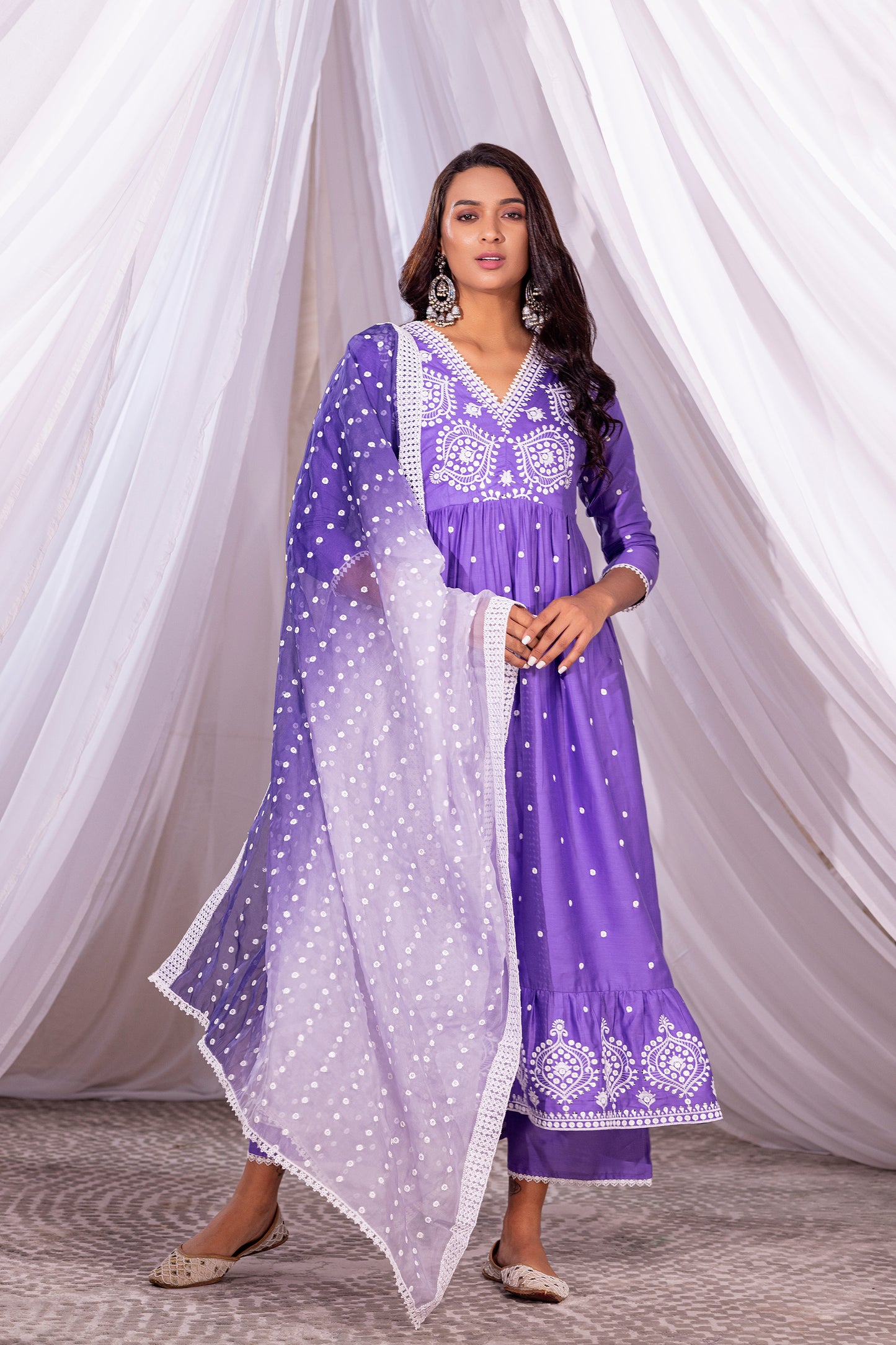 DEEP LILAC FLARED EMBROIDERED SUIT SET