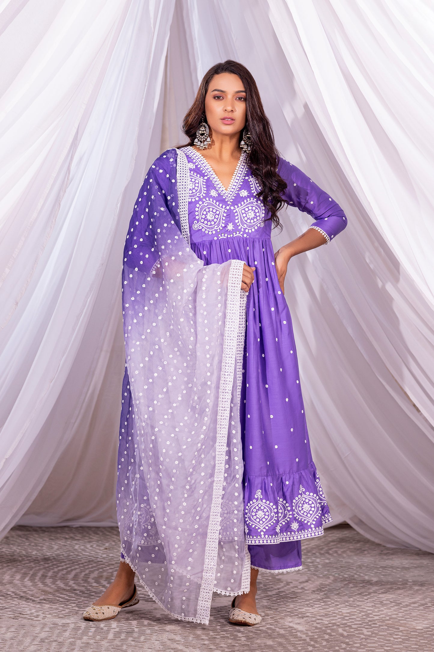DEEP LILAC FLARED EMBROIDERED SUIT SET