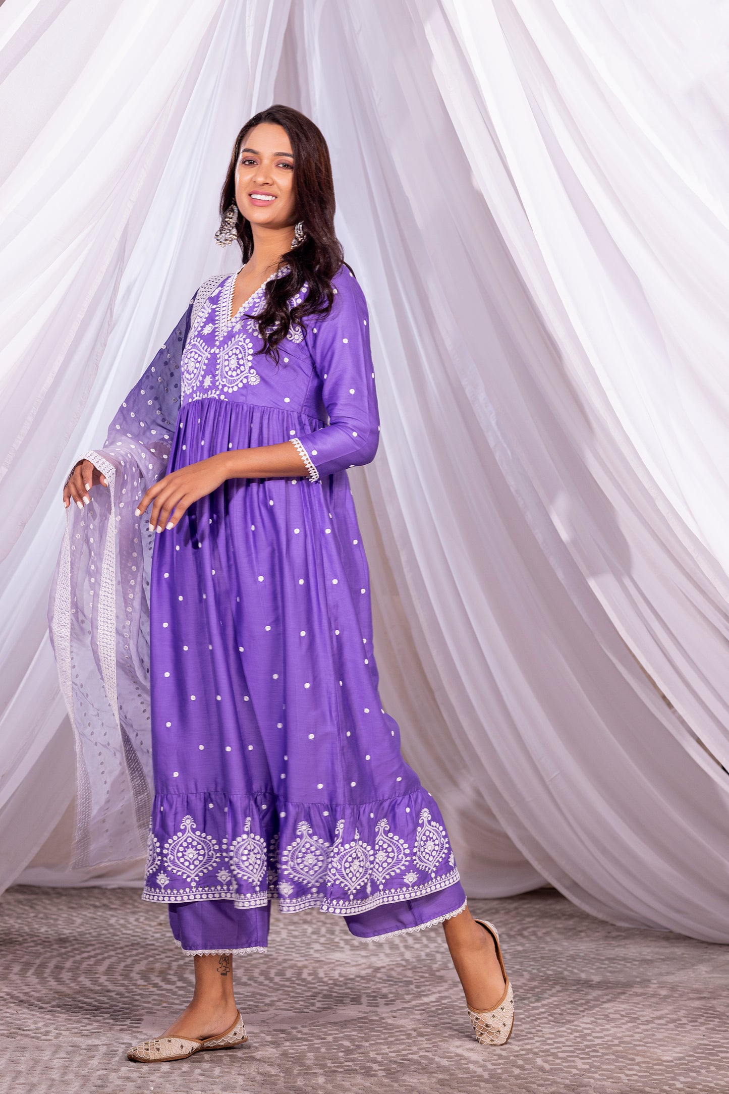 DEEP LILAC FLARED EMBROIDERED SUIT SET