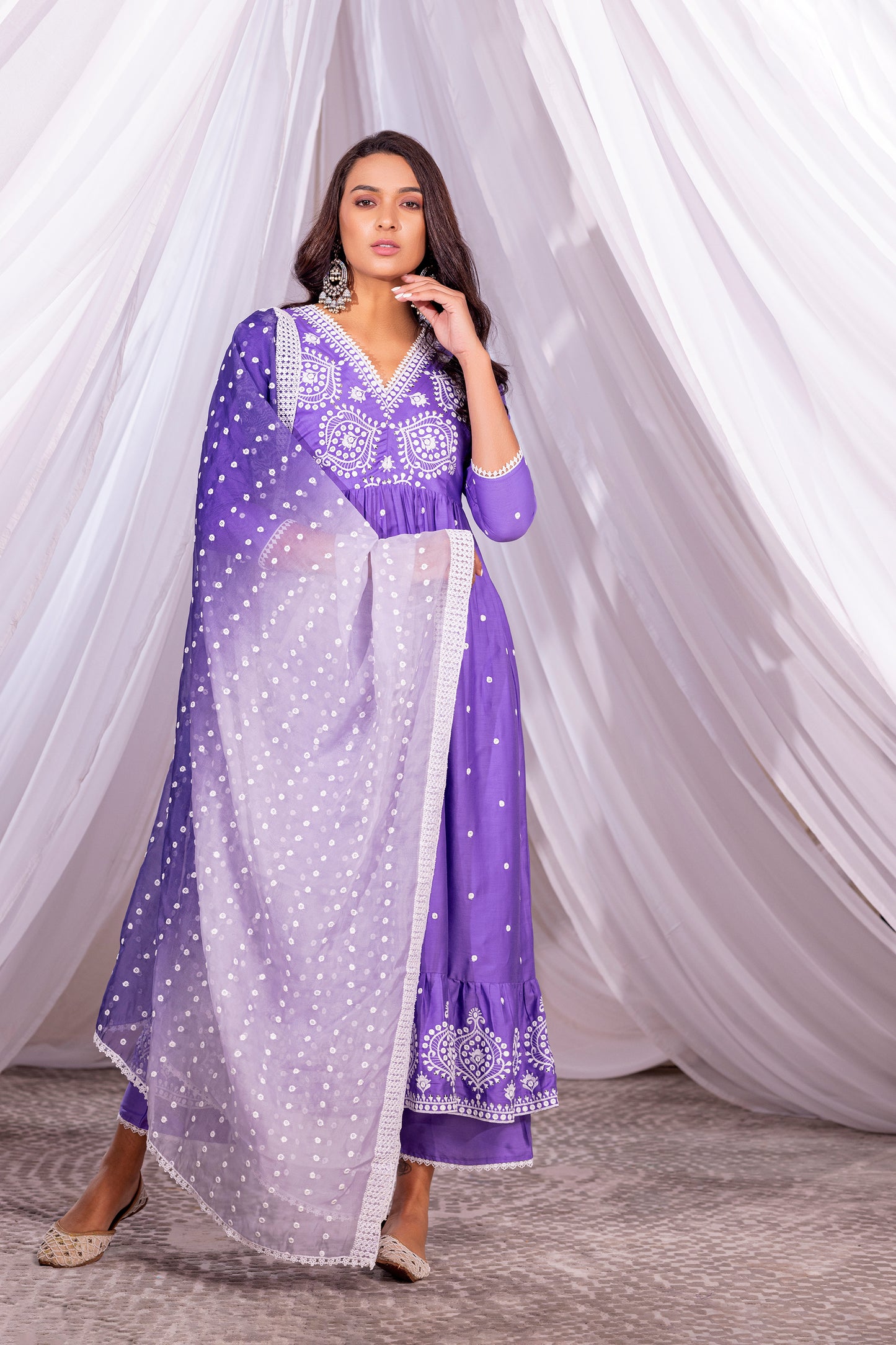 DEEP LILAC FLARED EMBROIDERED SUIT SET