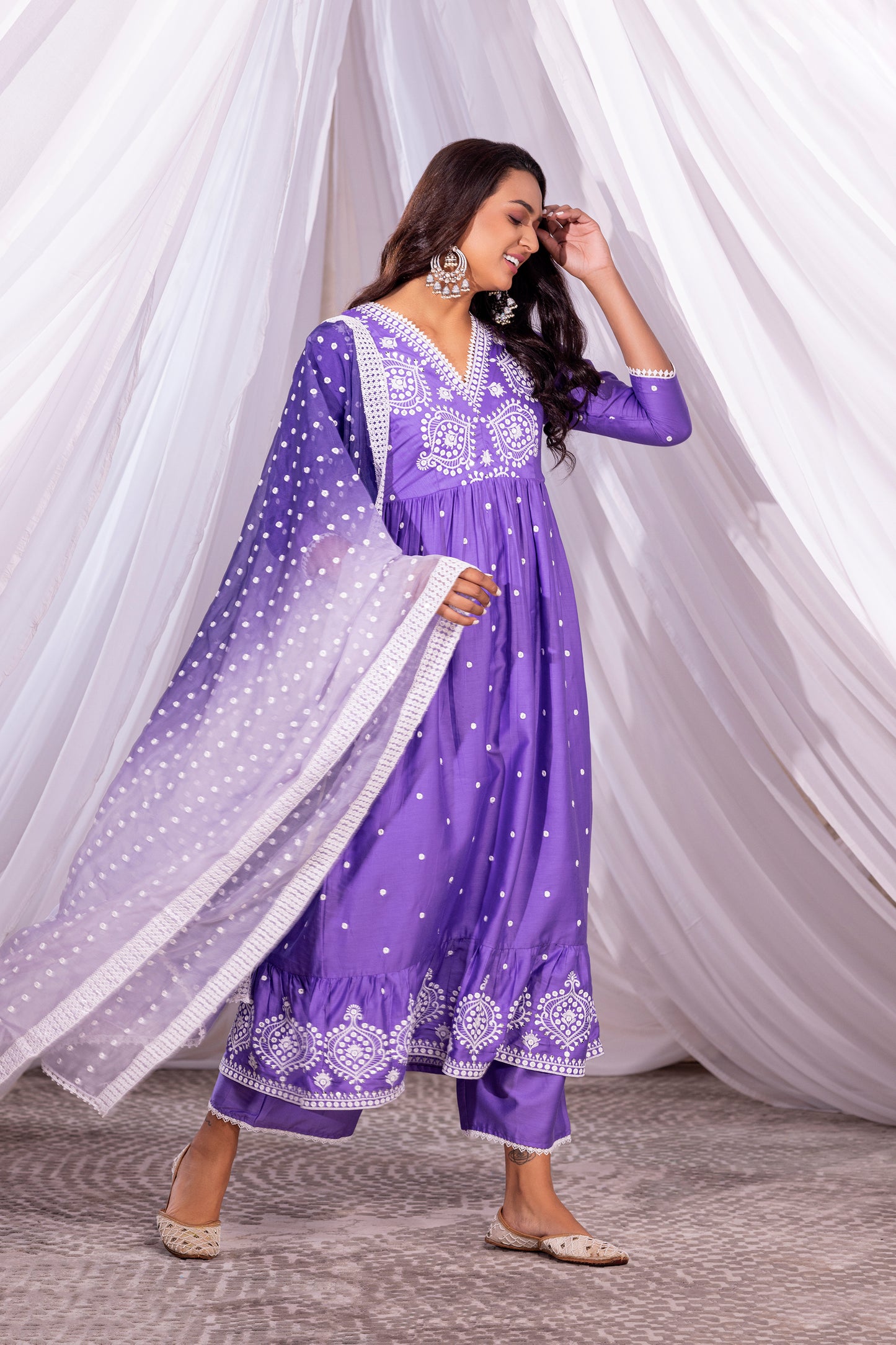 DEEP LILAC FLARED EMBROIDERED SUIT SET