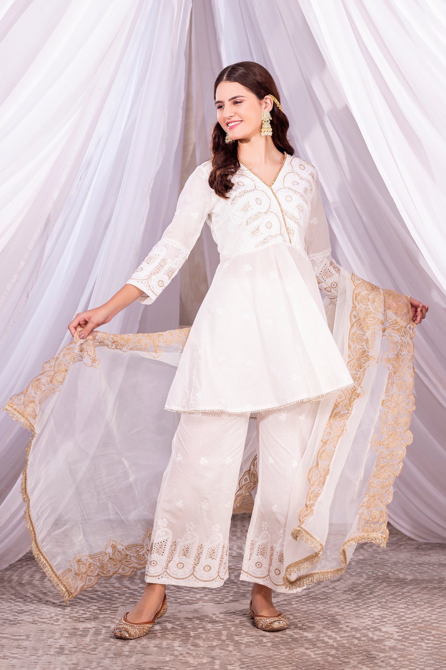 Cream and Gold Angrakha Suit Set
