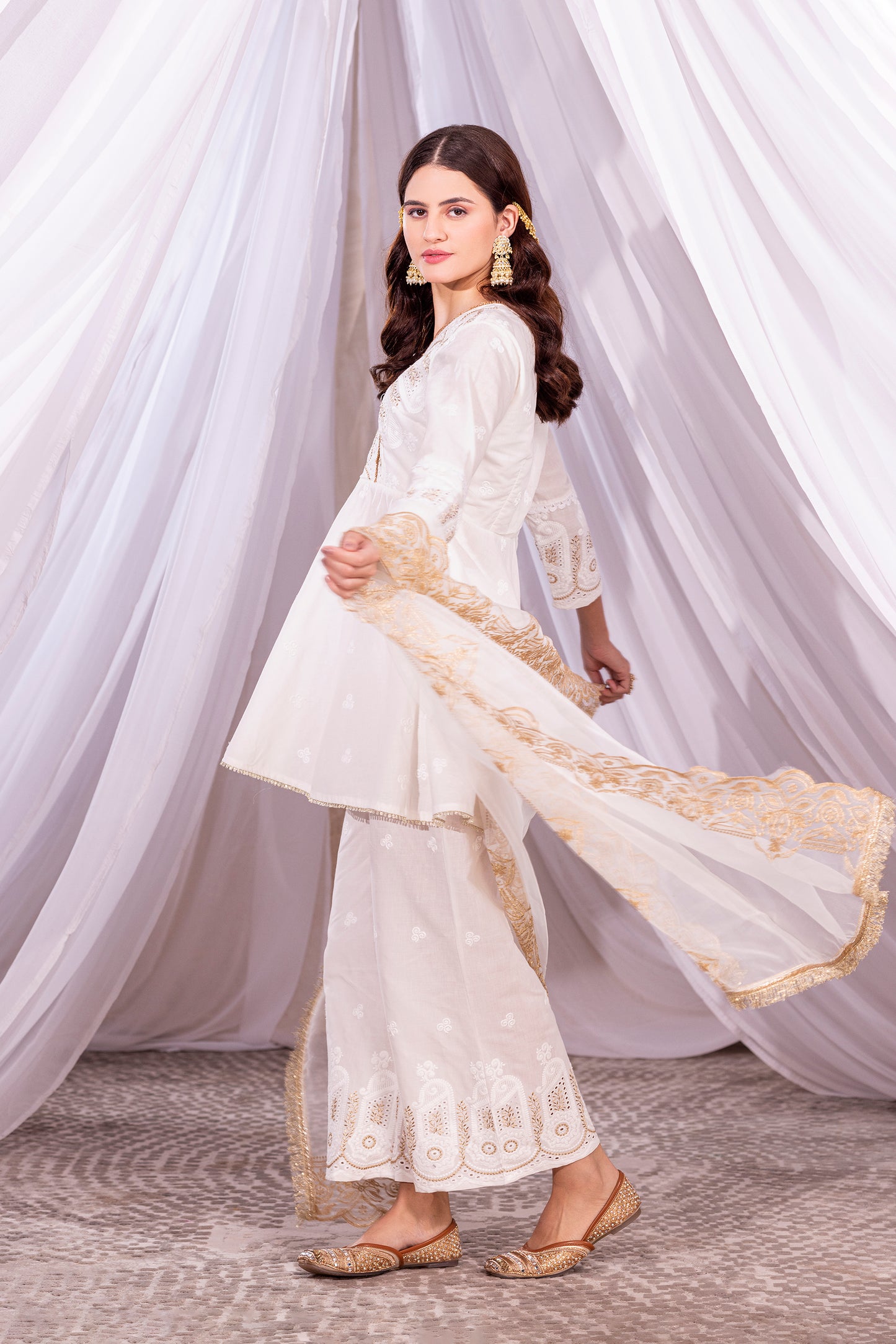 Cream and Gold Angrakha Suit Set