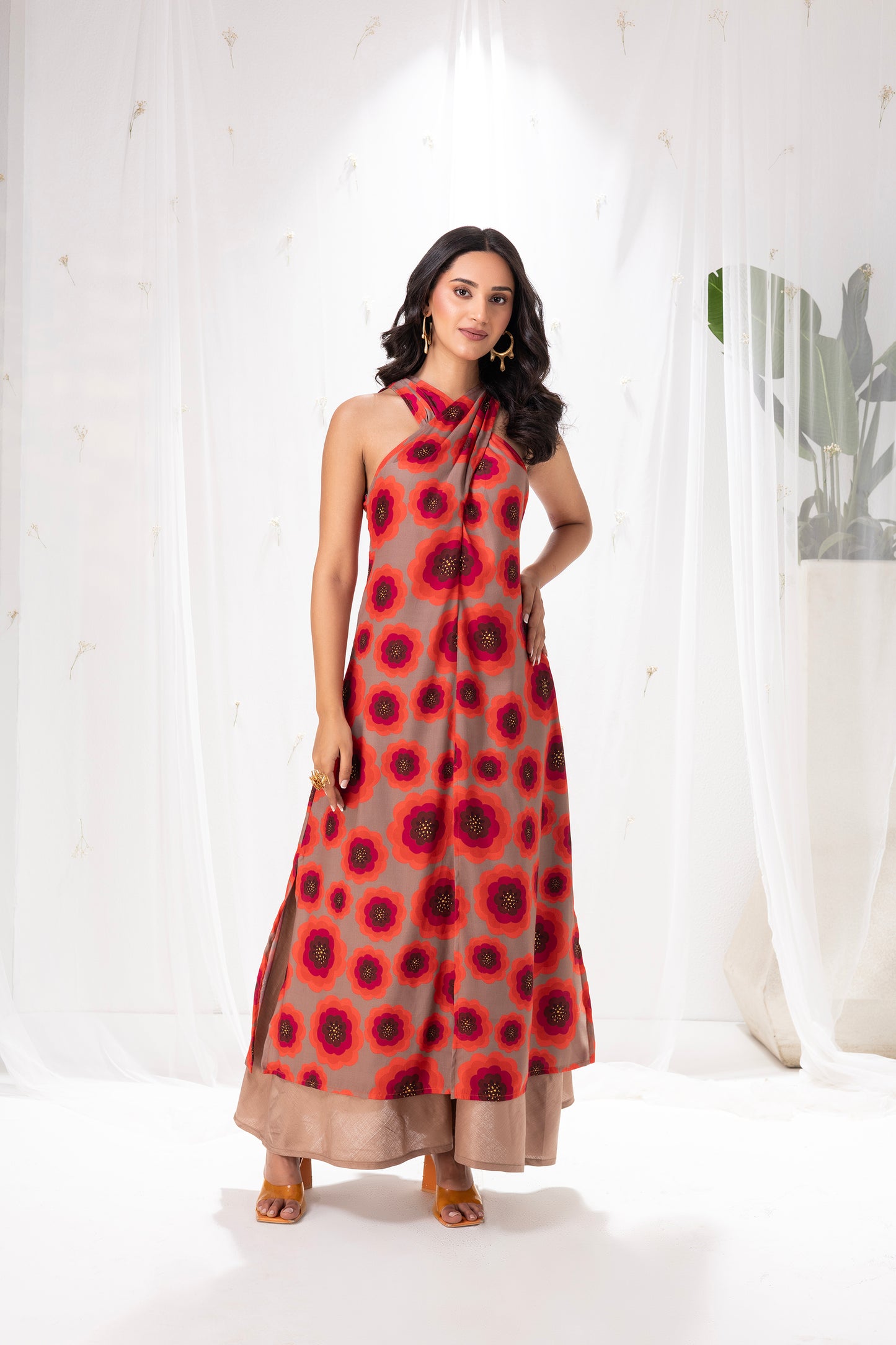 Oatmeal Floral Halter Tunic Set