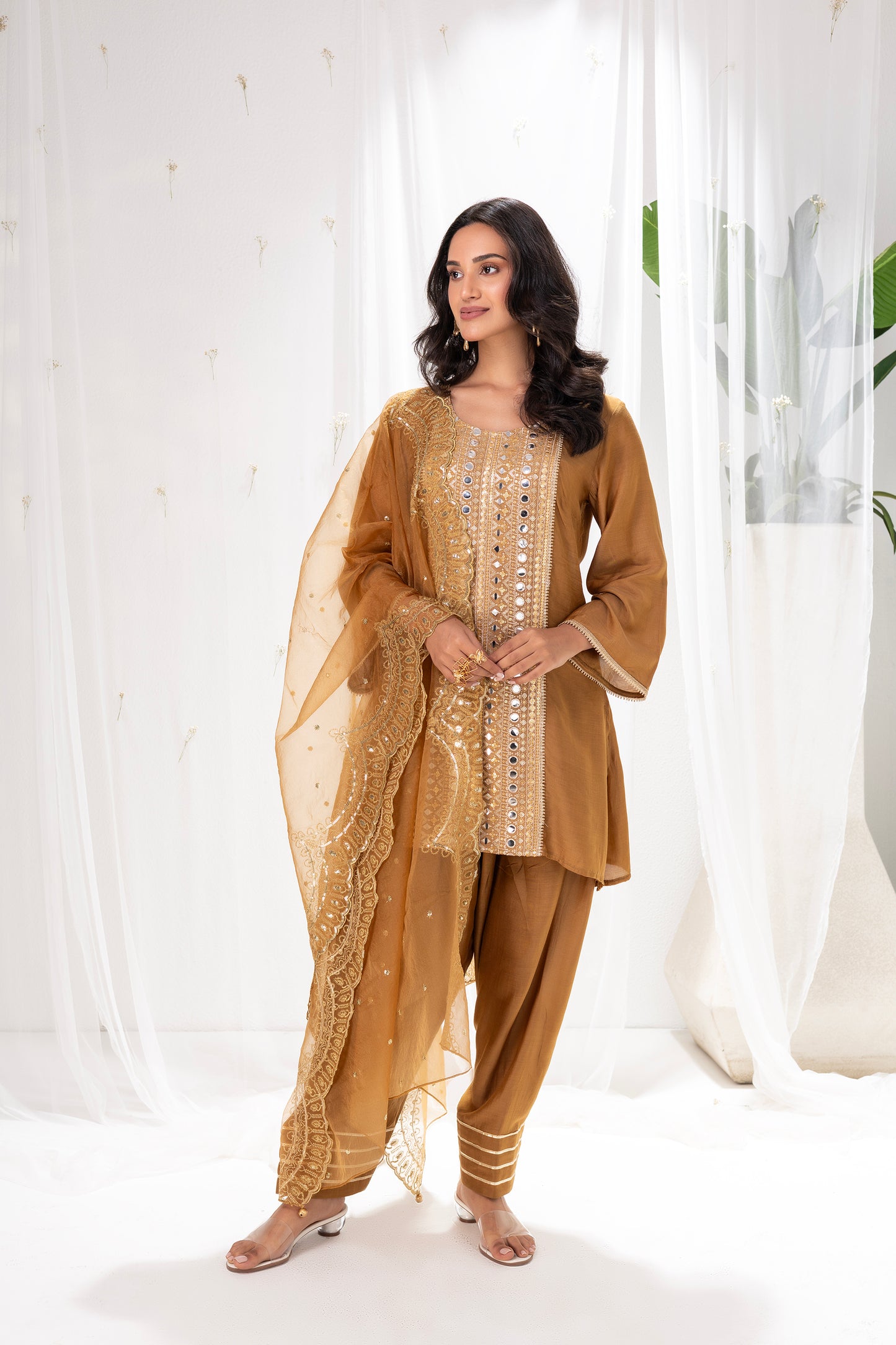 BRONZE EMBROIDERED FARSHI SALWAR SUIT