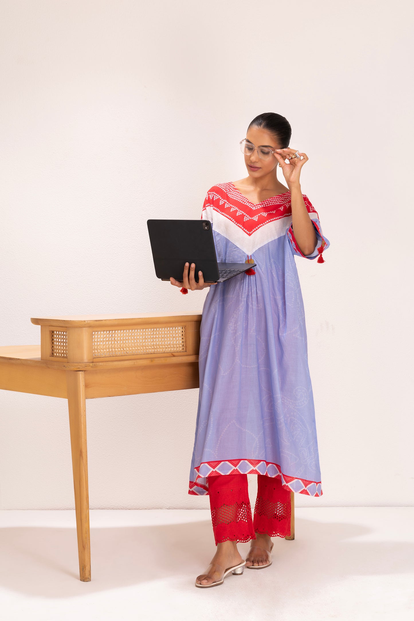 PASTEL BLUE SCARF PRINTED KURTA SET