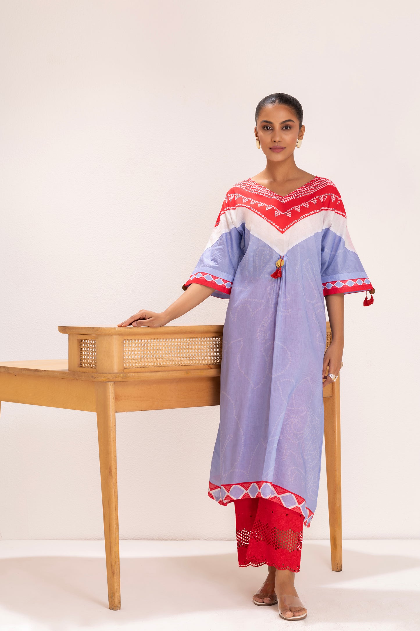 PASTEL BLUE SCARF PRINTED KURTA SET