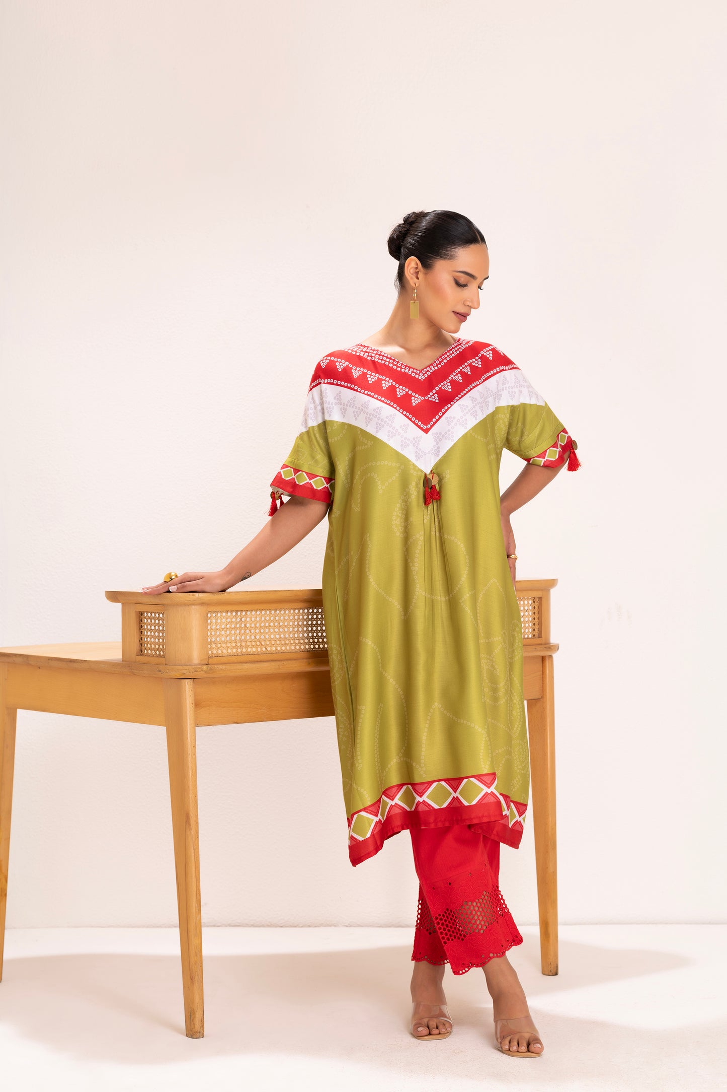 LIME SCARF PRINTED KURTA SET