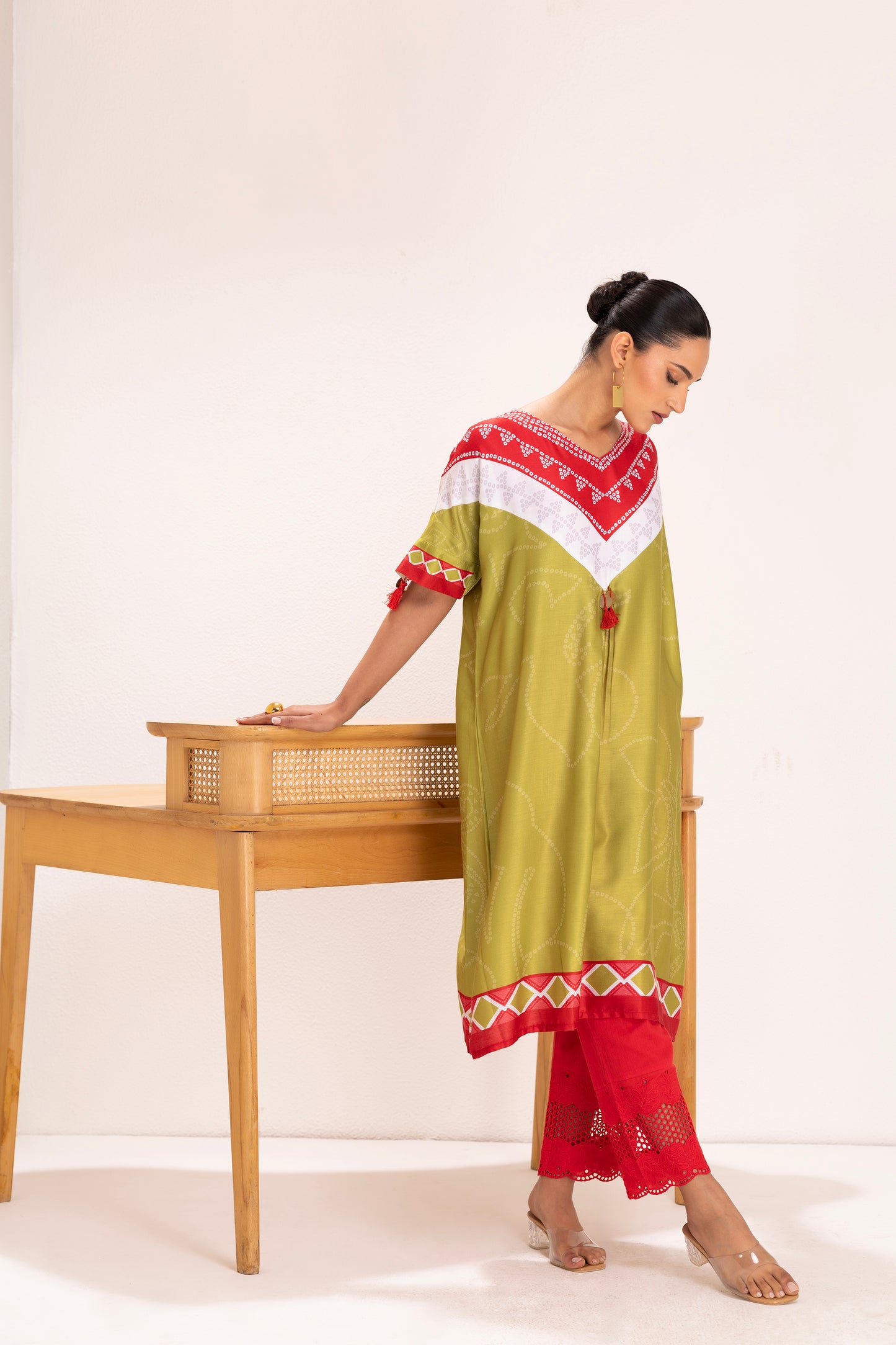 LIME SCARF PRINTED KURTA SET