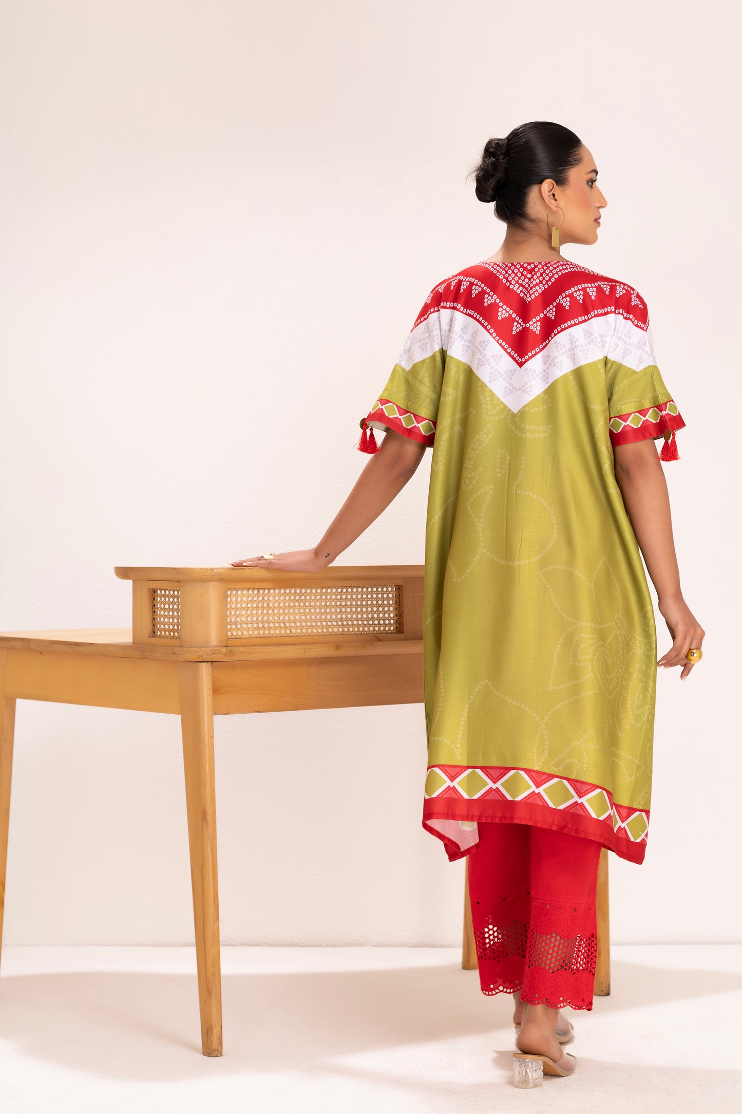 LIME SCARF PRINTED KURTA SET
