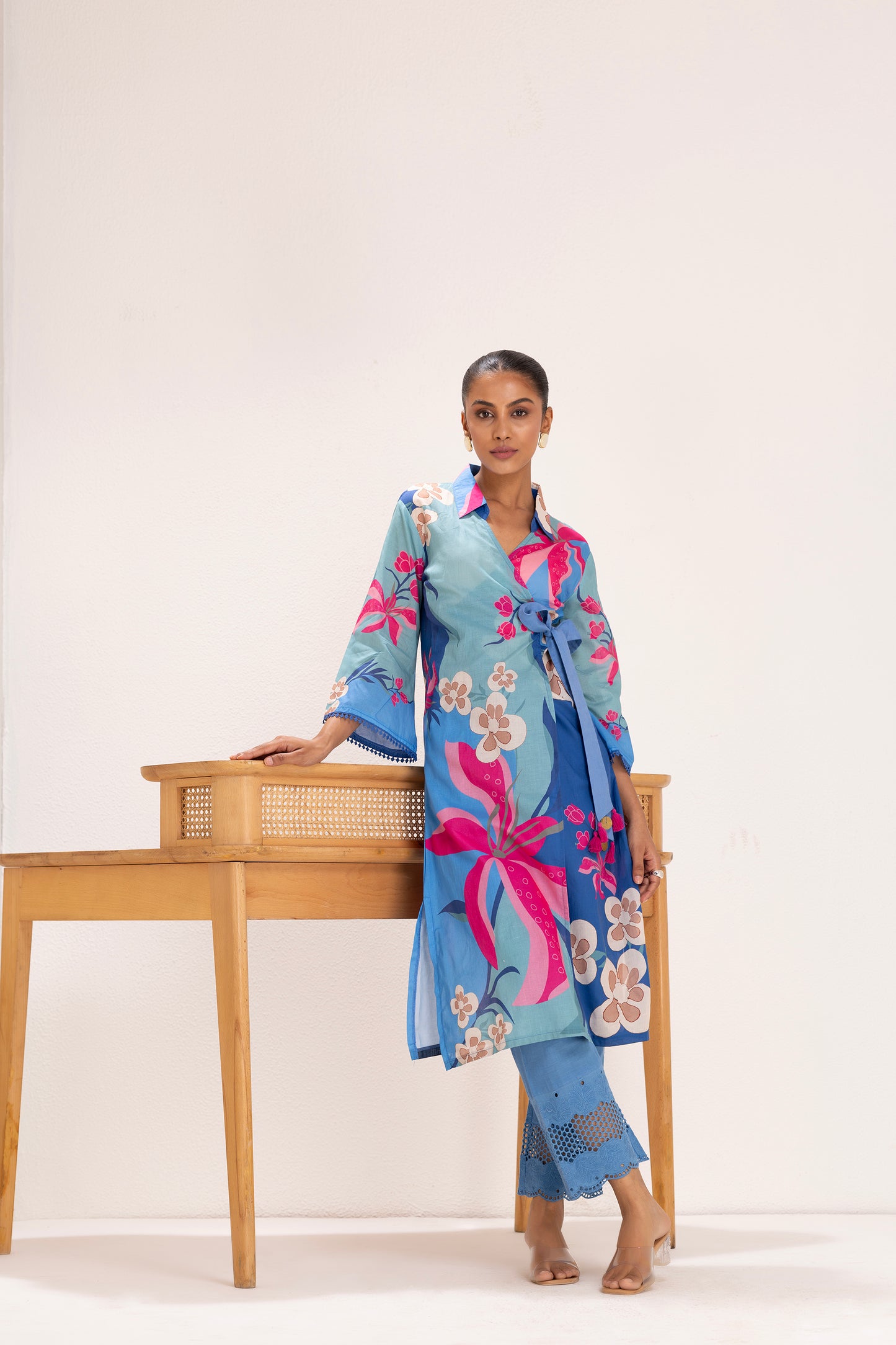 Shades of Blue Floral Printed Wrap Set