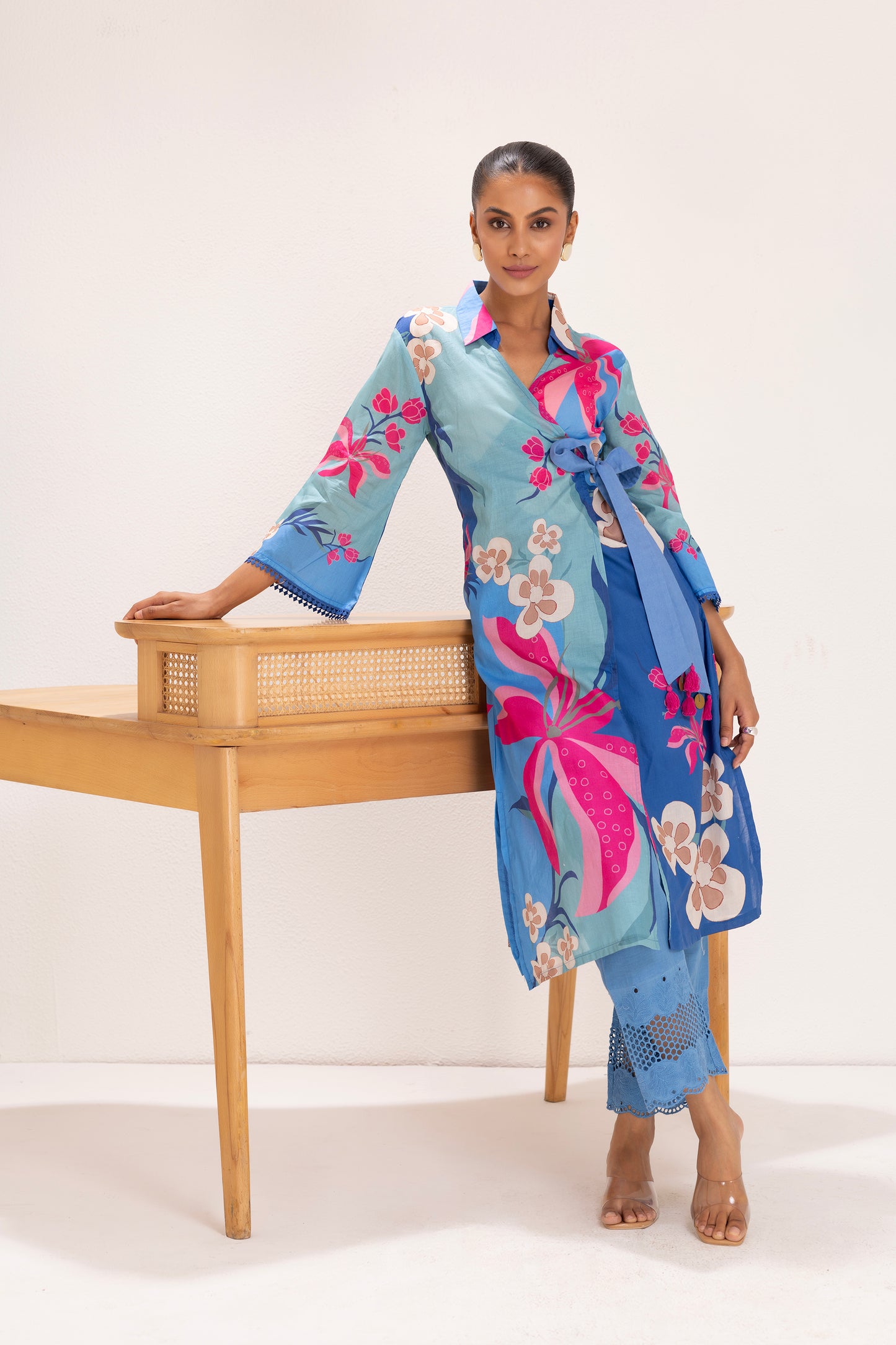 Shades of Blue Floral Printed Wrap Set