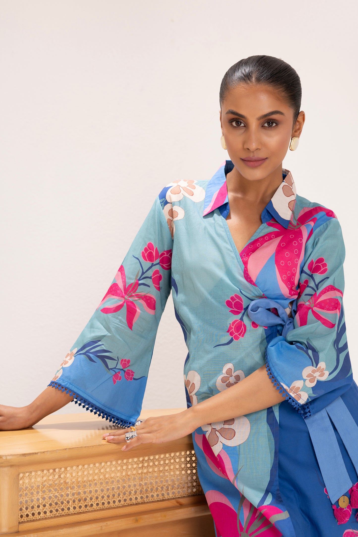 Shades of Blue Floral Printed Wrap Set