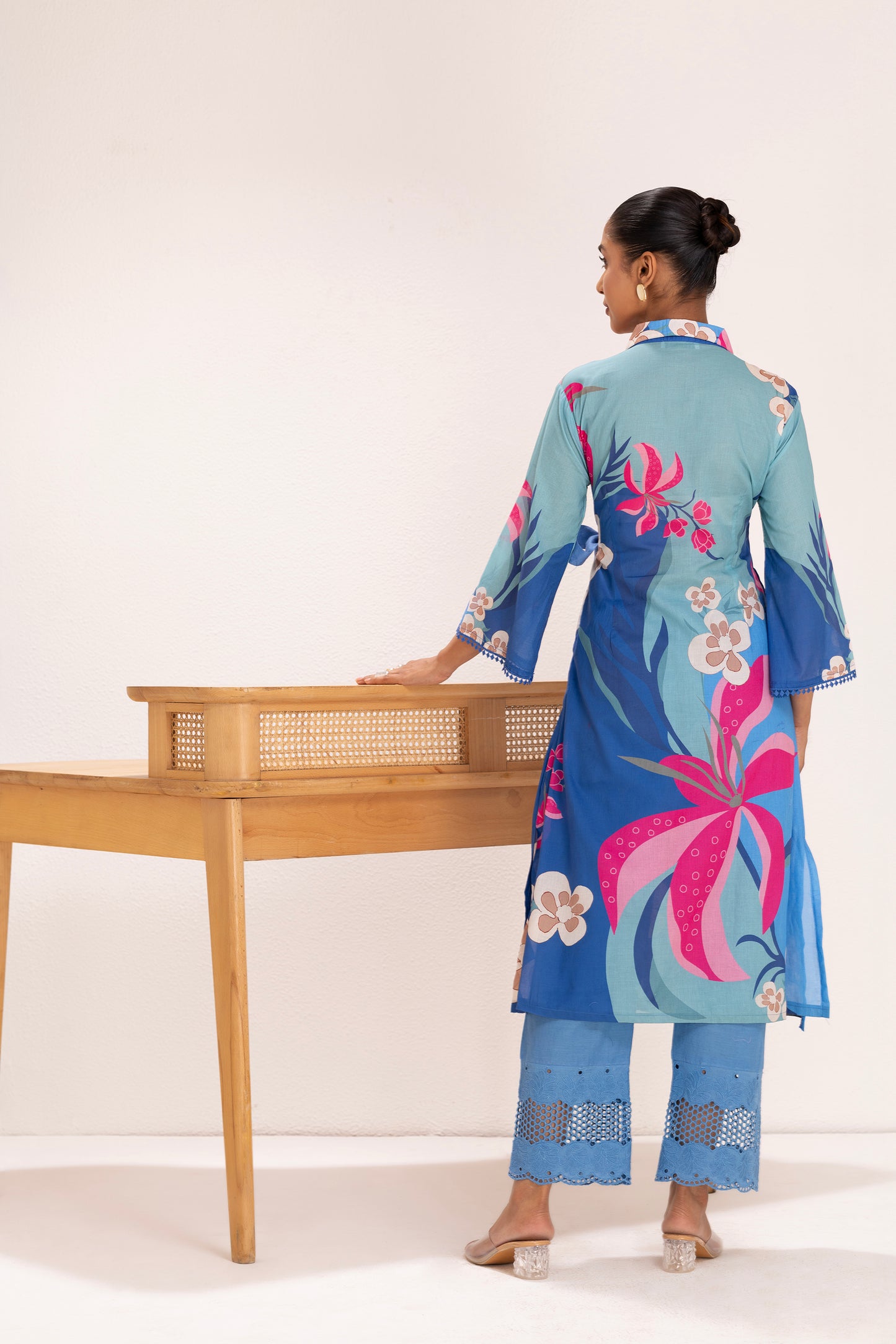 Blue Floral Printed Wrap Kurta
