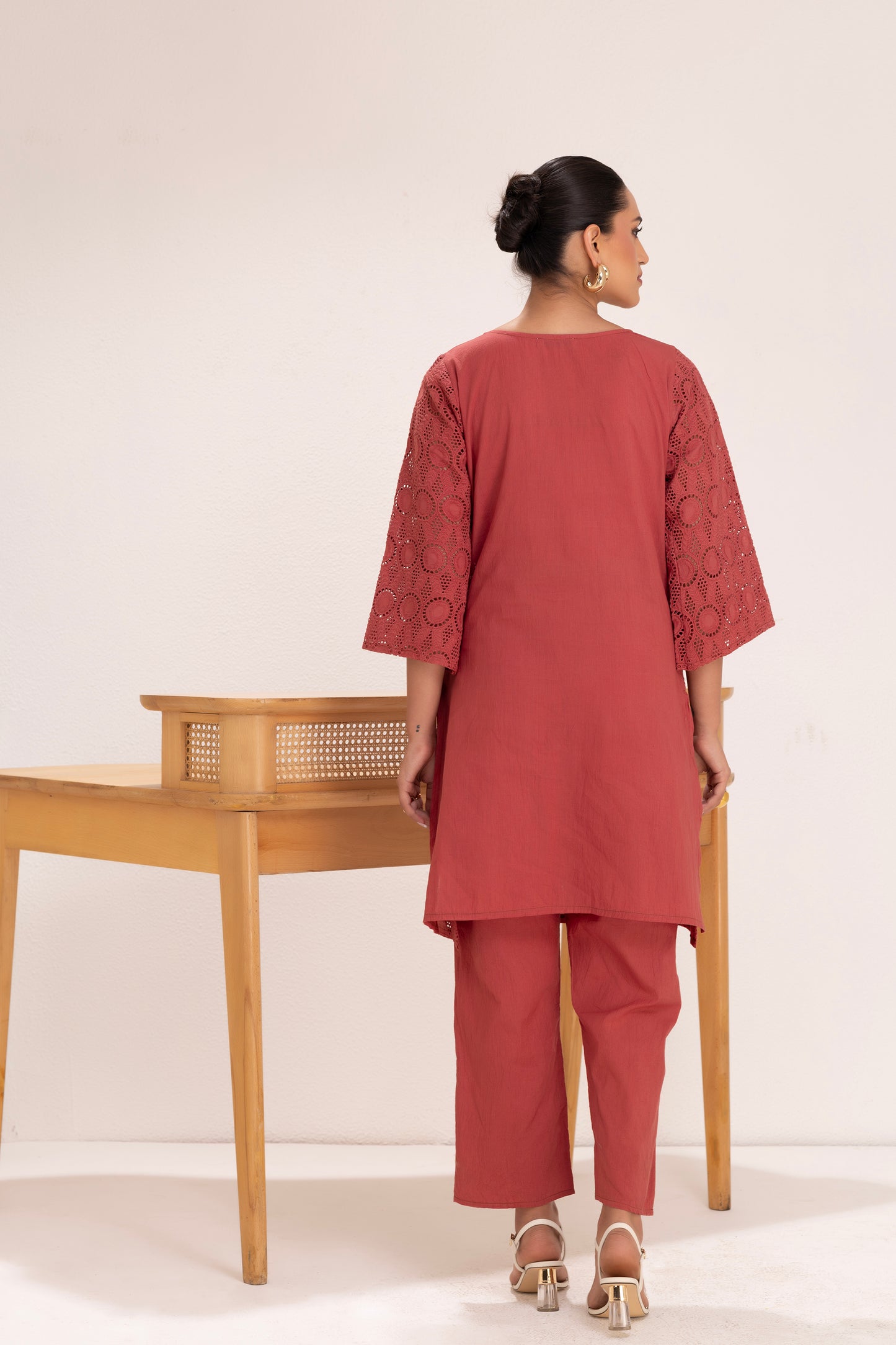 Blush Red Embroidered kurta set