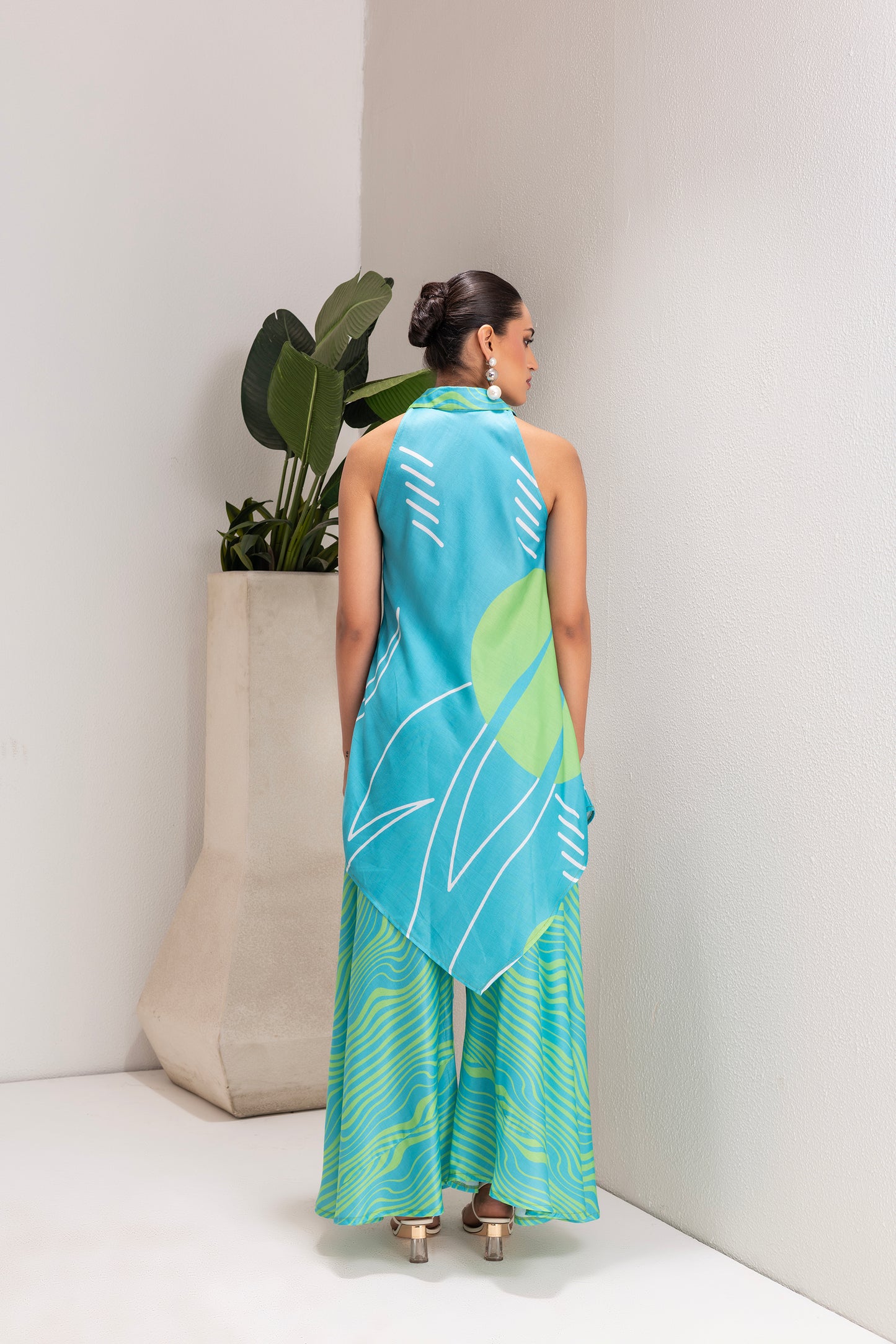 SKY AND LIME ABSTRACT PRINT TUNIC SET