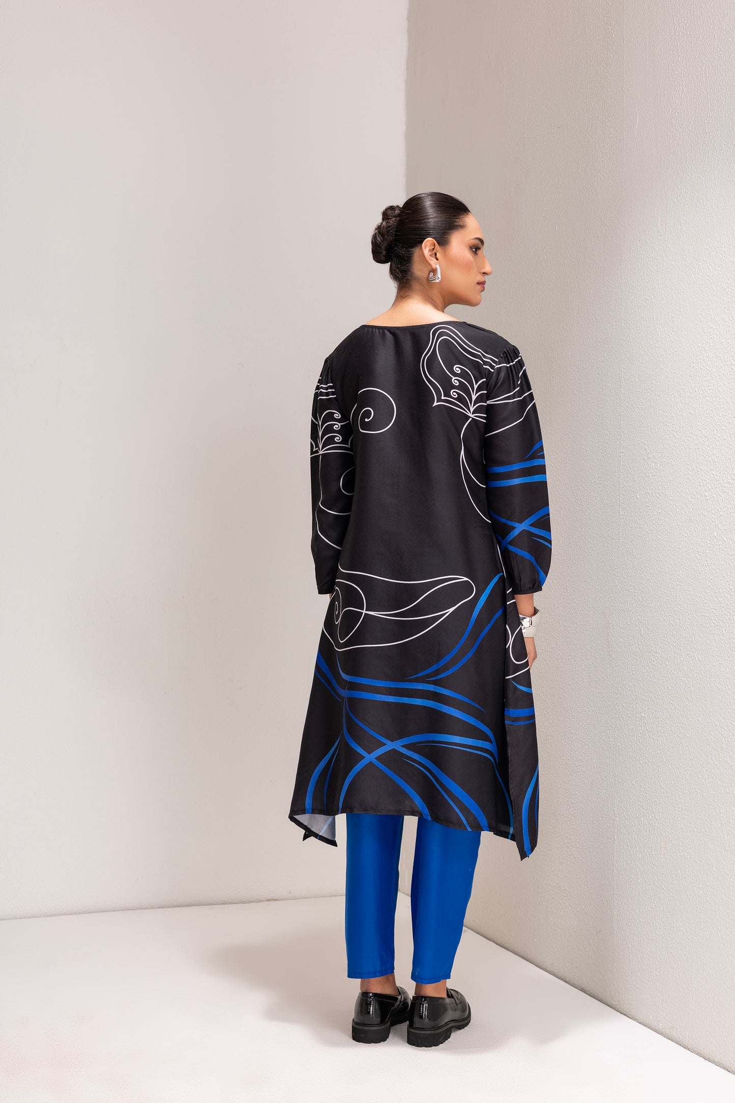 BLACK AND BLUE PRINTED TUNIC SET