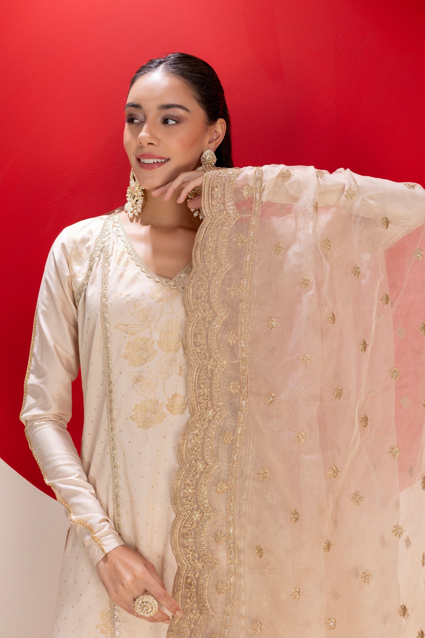 BEIGE AND GOLD LUXE SUIT SET