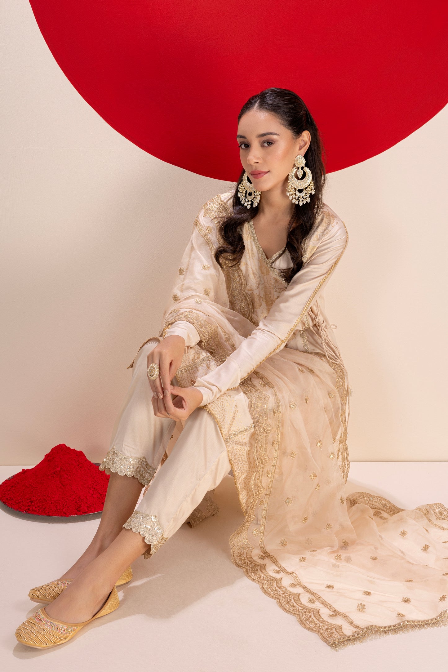 BEIGE AND GOLD LUXE SUIT SET