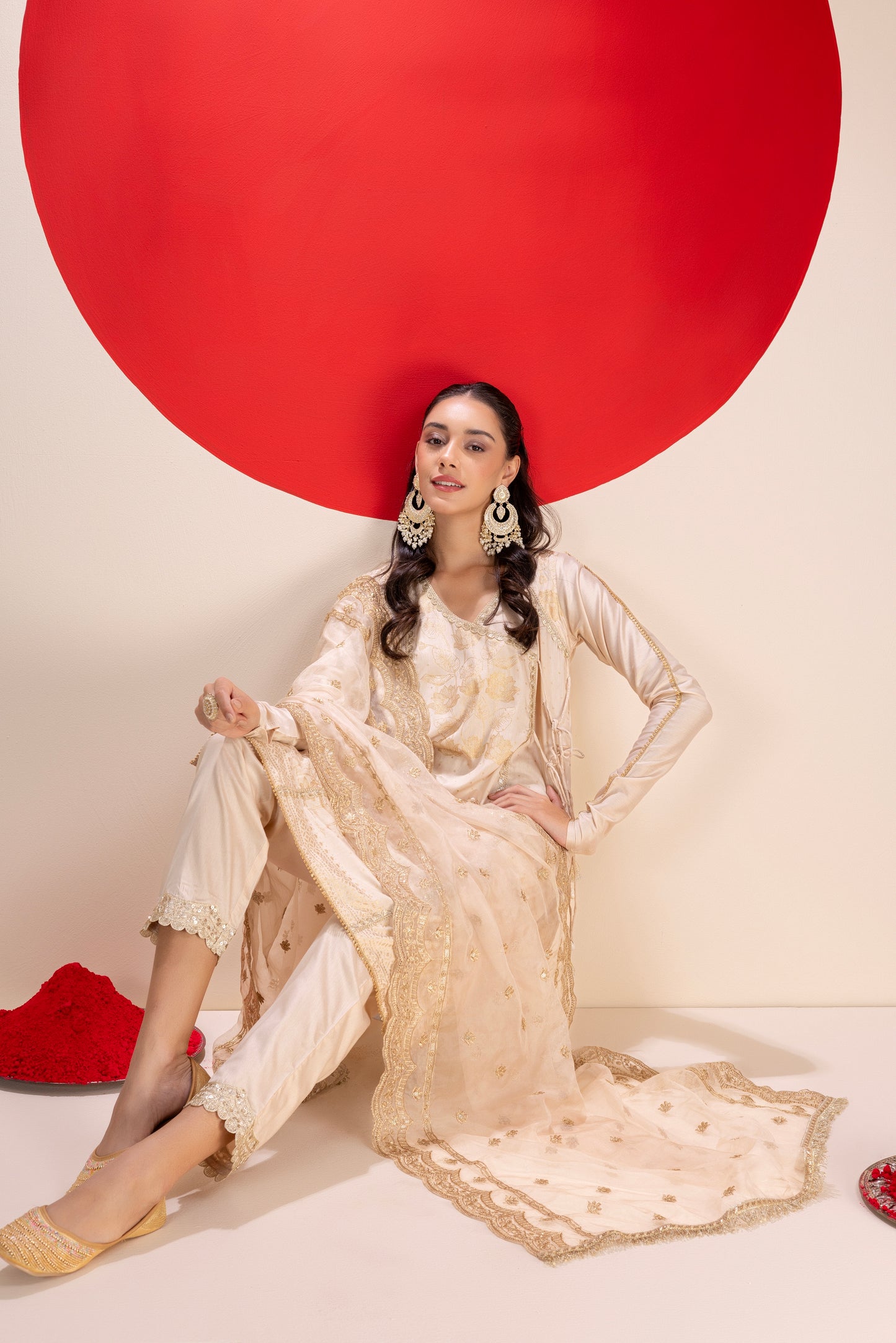 BEIGE AND GOLD LUXE SUIT SET