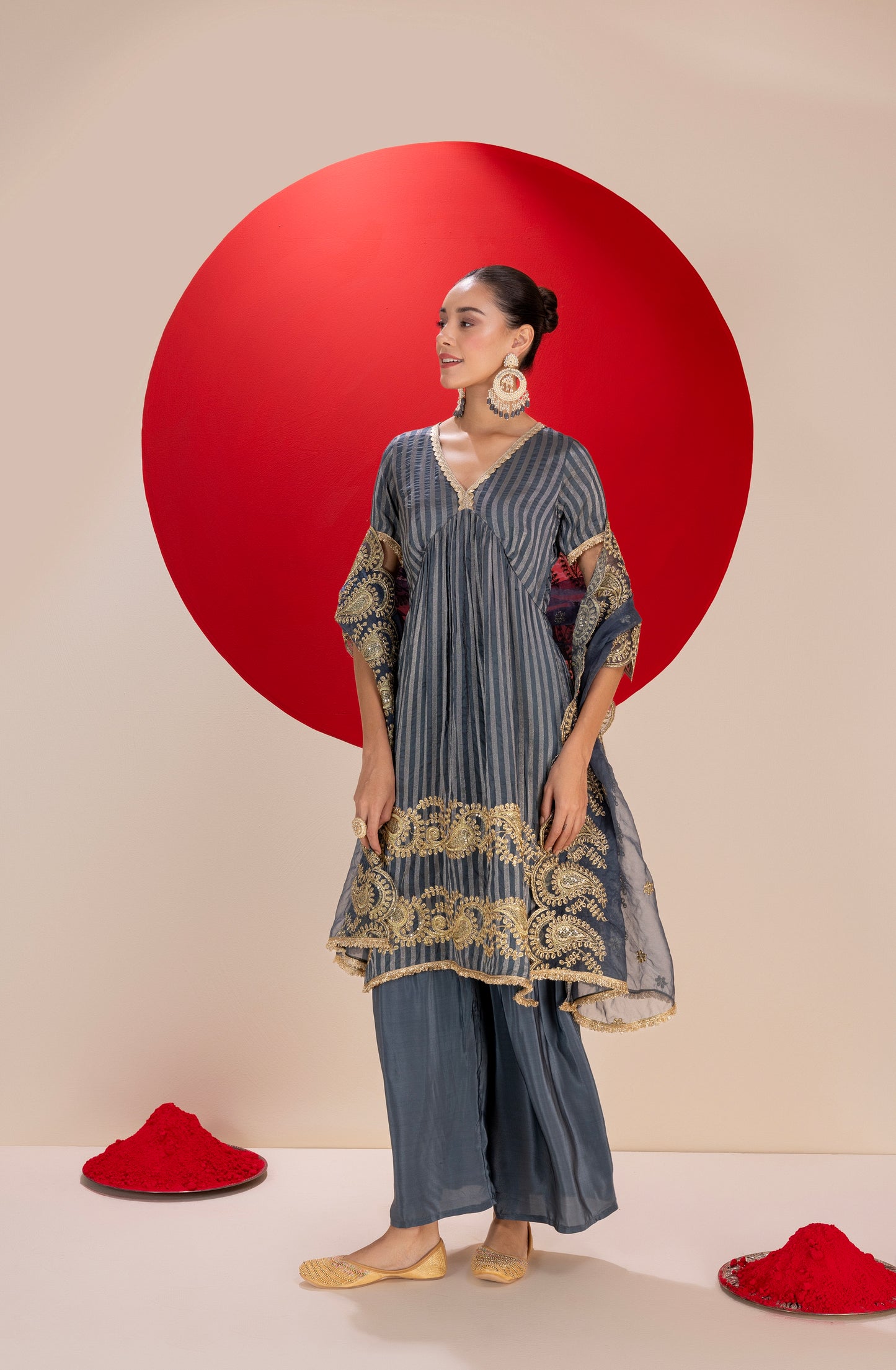 SLATE GREY AND GOLD LUXE SUIT SET