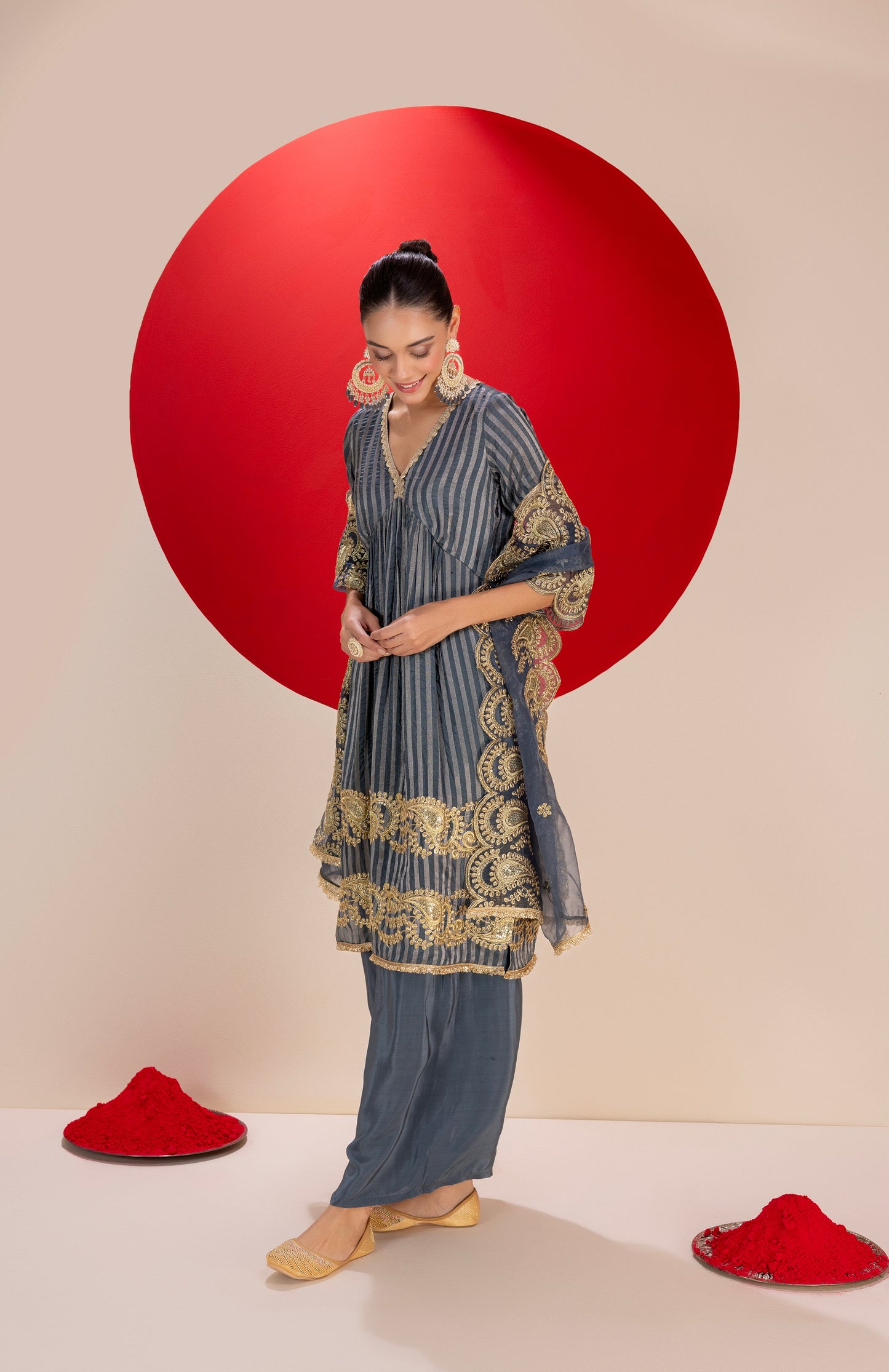 SLATE GREY AND GOLD LUXE SUIT SET