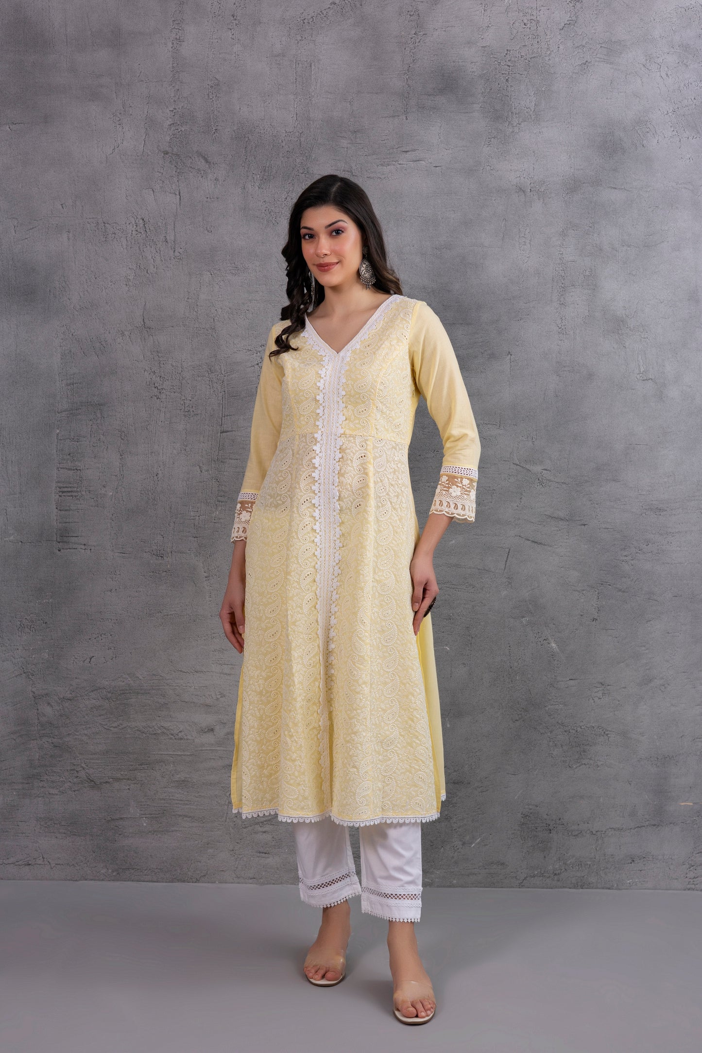 Lemon Lucknowi Chikankari Kurta Set