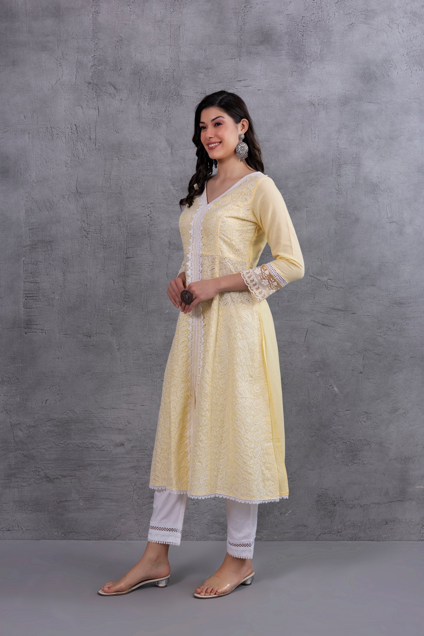 Lemon Lucknowi Chikankari Kurta Set