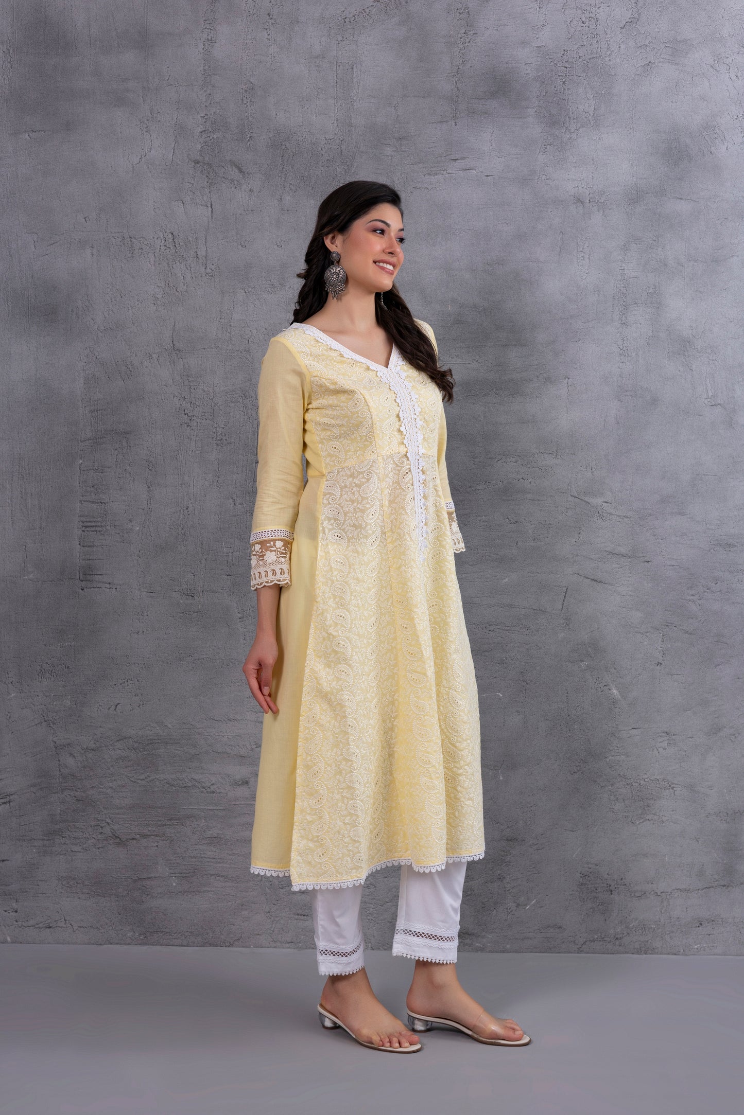 Lemon Lucknowi Chikankari Kurta Set