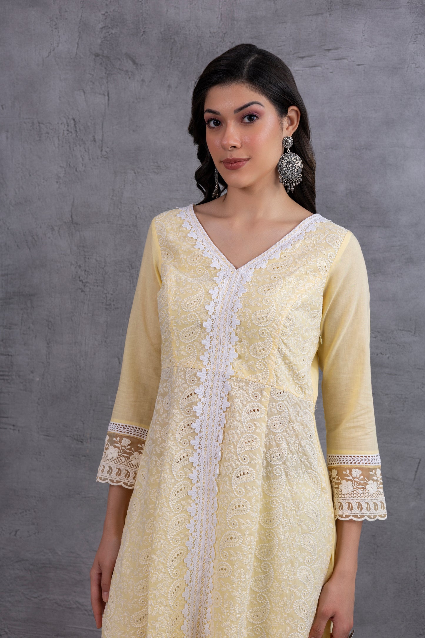 Lemon Lucknowi Chikankari Kurta Set