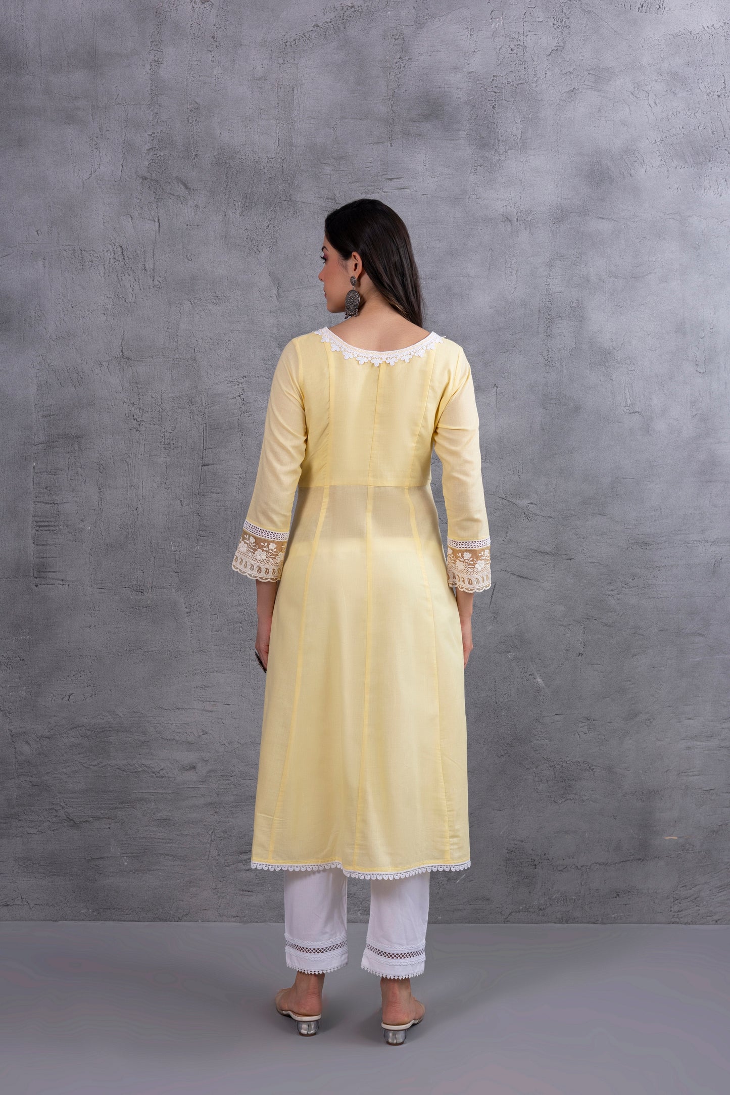 Lemon Lucknowi Chikankari Kurta Set