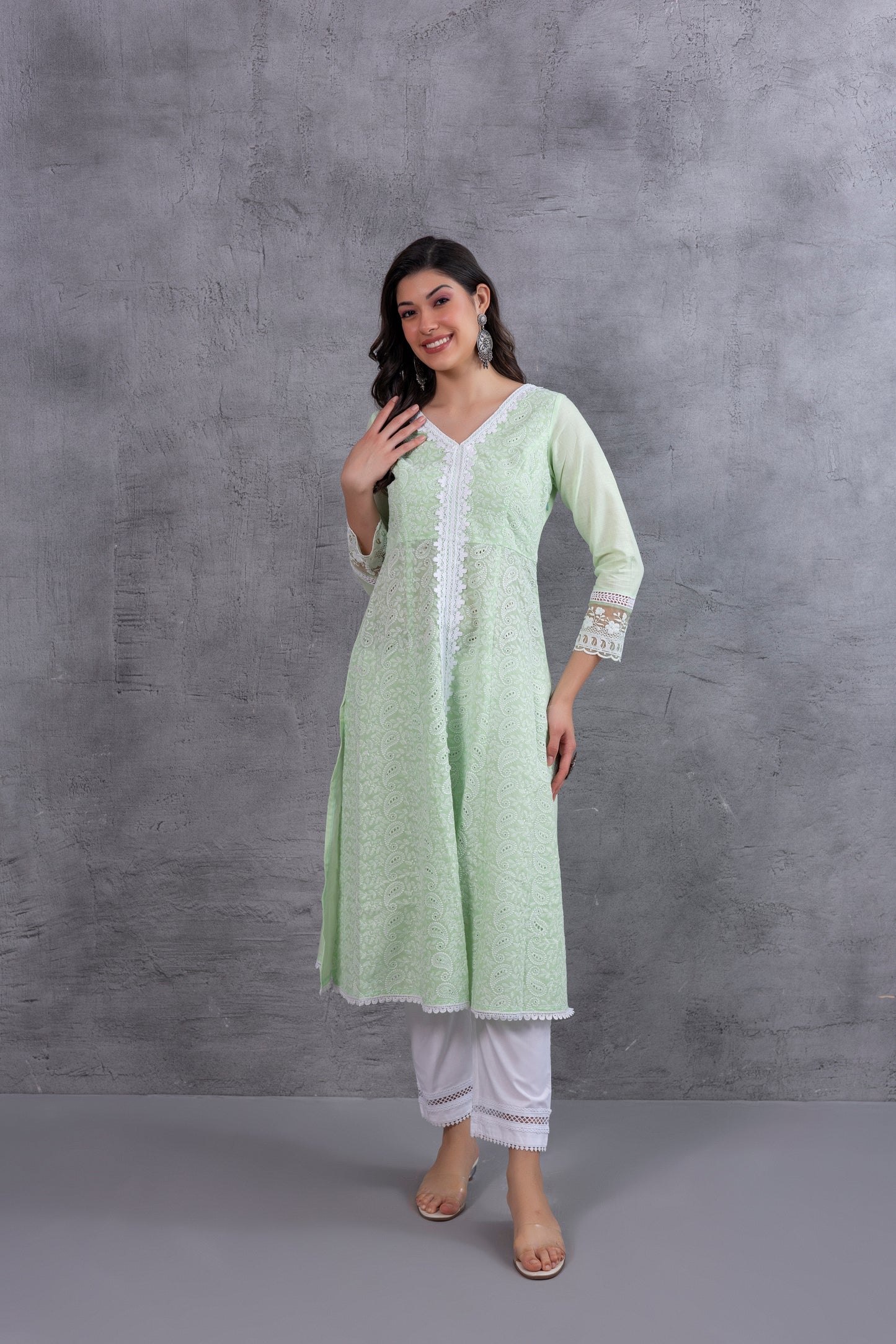 Mint Green Lucknowi Chikankari Kurta Set