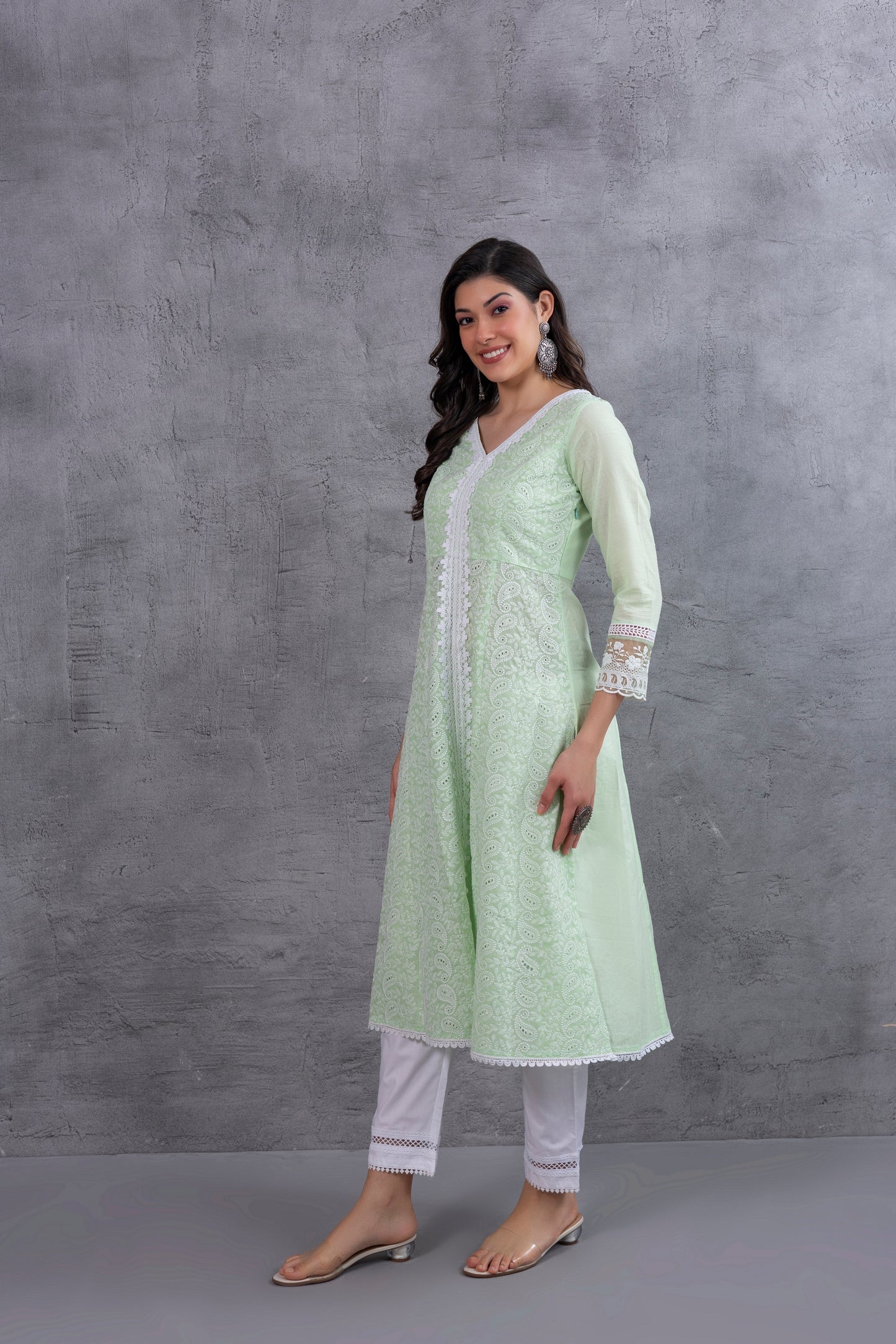 Mint Green Lucknowi Chikankari Kurta Set