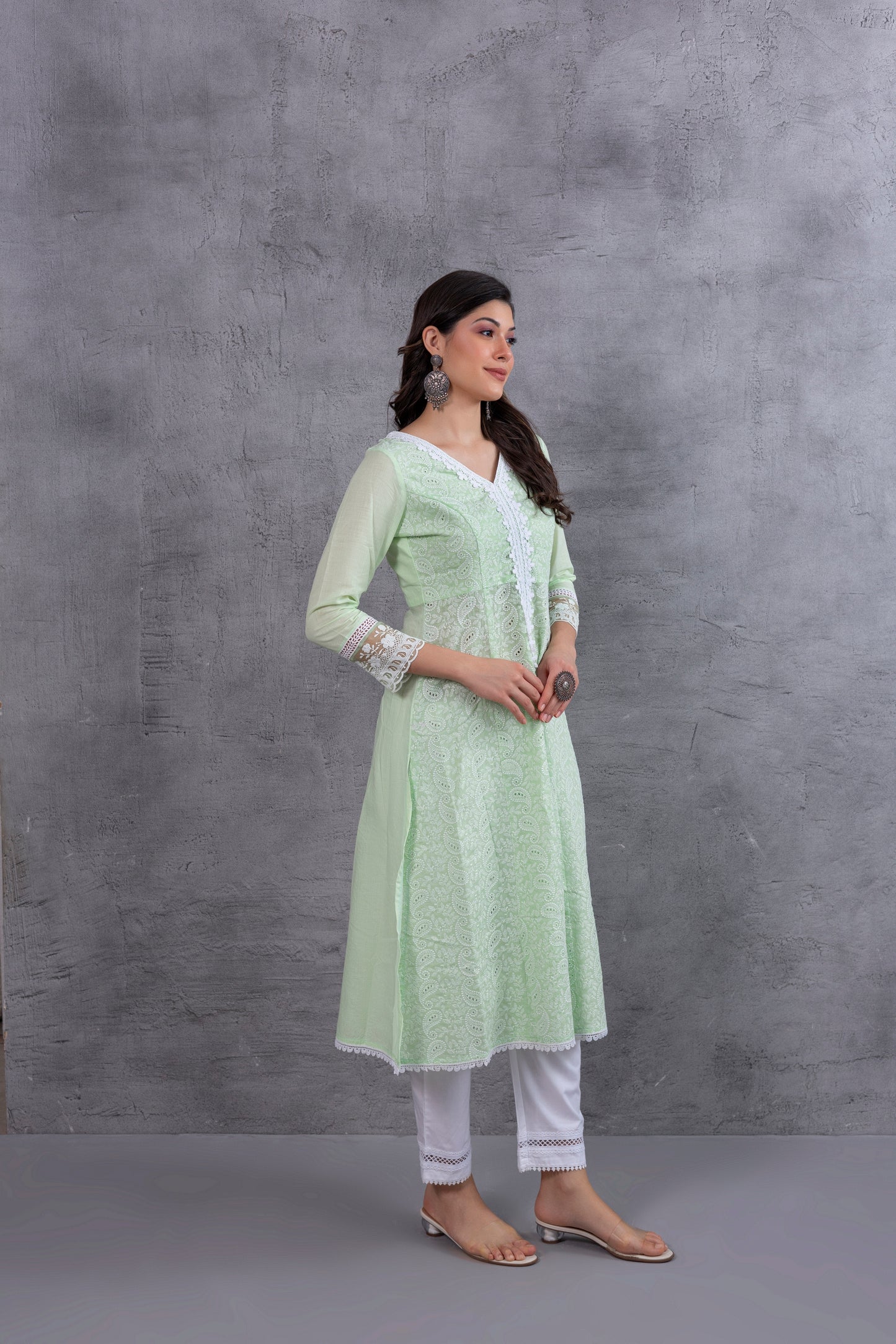 Mint Green Lucknowi Chikankari Kurta Set