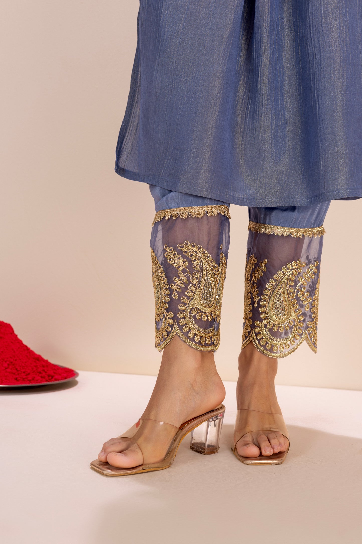 Midnight and Gold Tissue Embroidered Suit Set