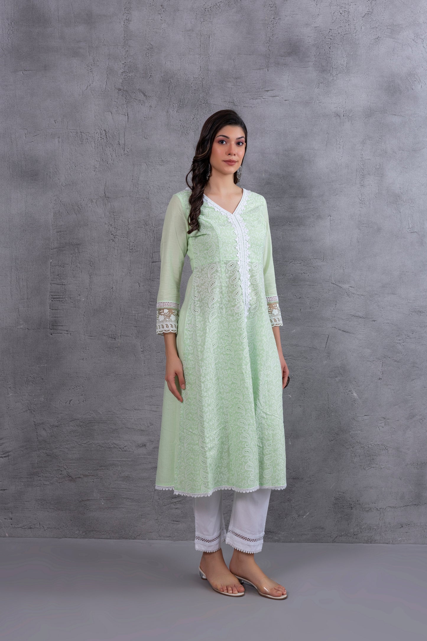 Mint Green Lucknowi Chikankari Kurta Set