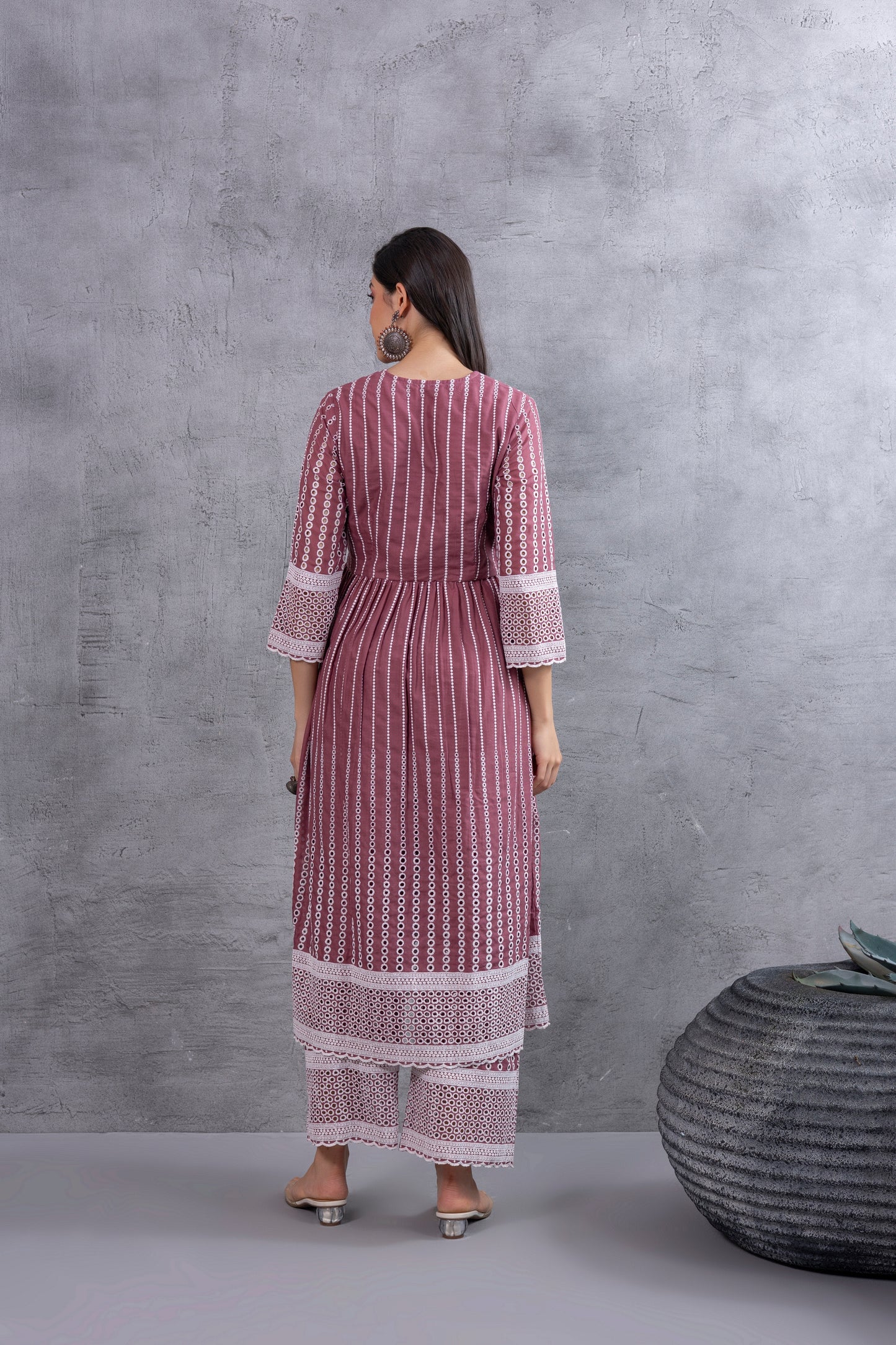 Dusty Pink Angrakha Style Chikankari Kurta set