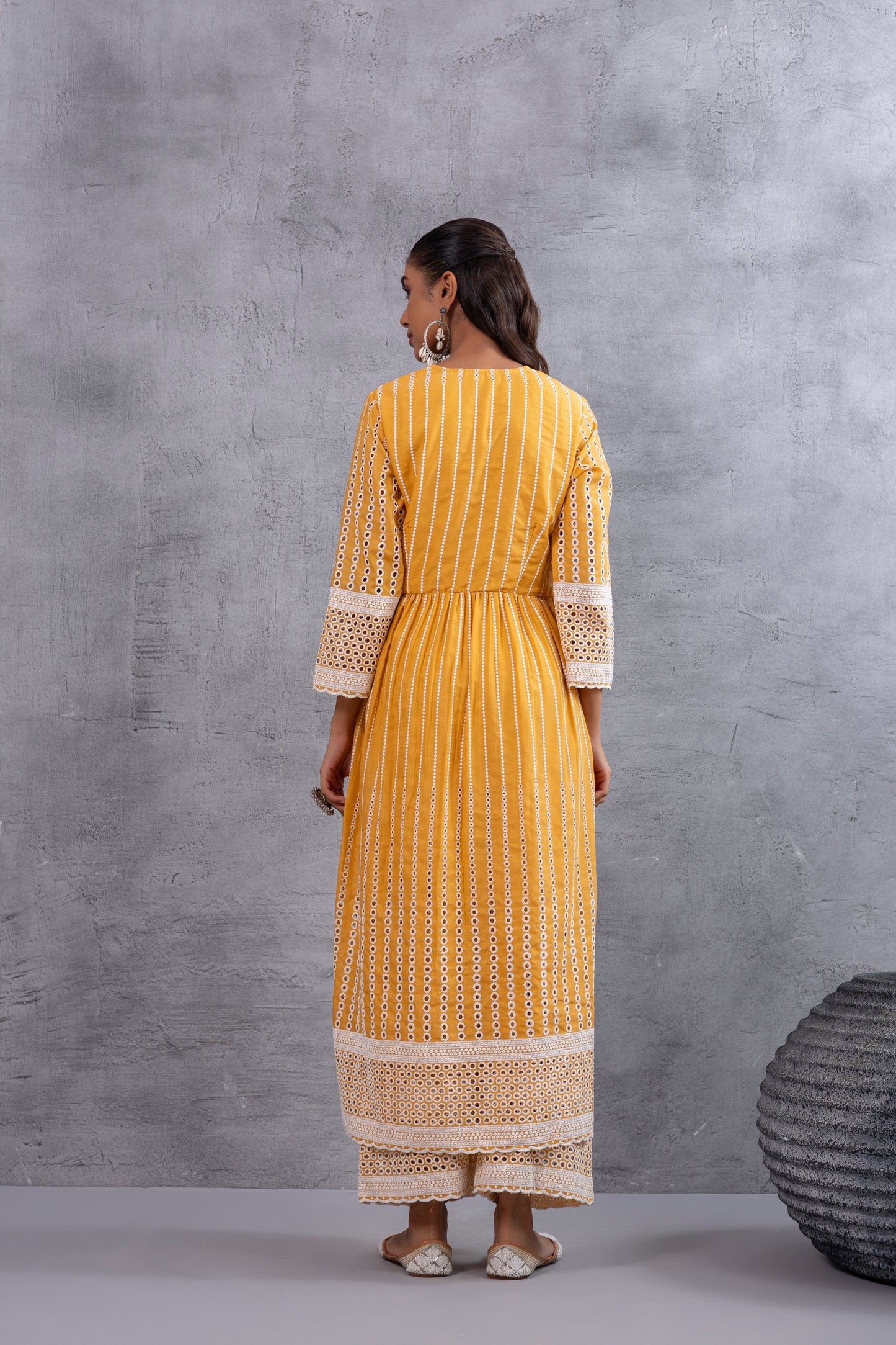Mustard Angrakha Style Chikankari Kurta set