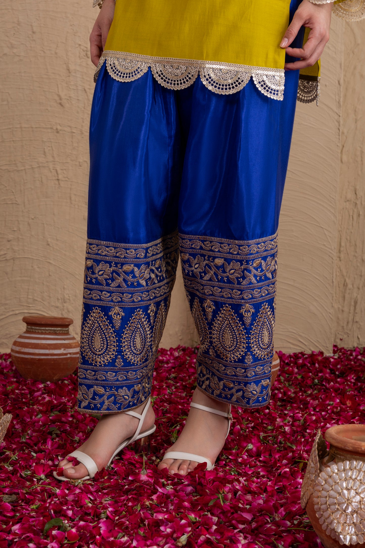 LIME BLUE GOLD EMBROIDERED SALWAR SUIT SET